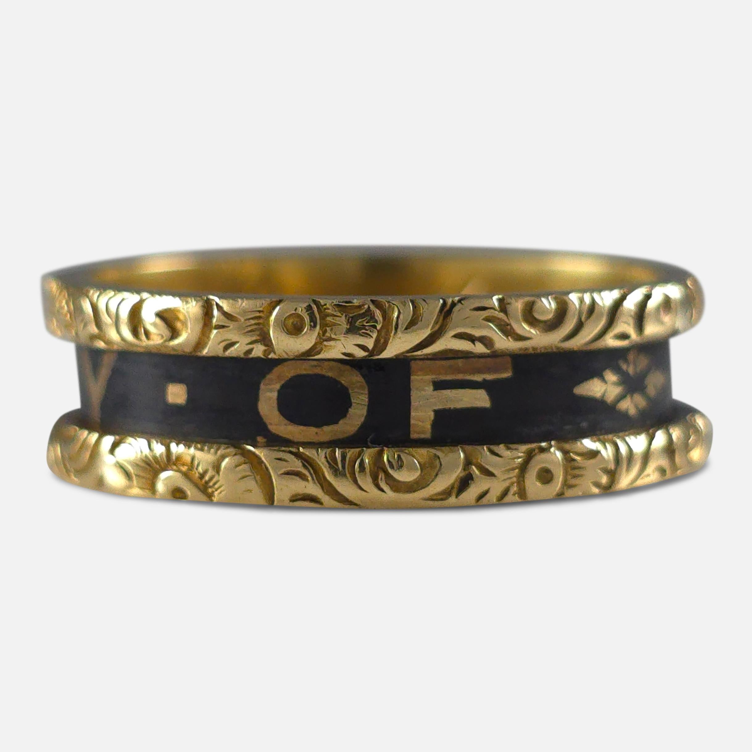 Women's or Men's Victorian 18ct Gold and Enamel Memorial Ring, 1874 For Sale