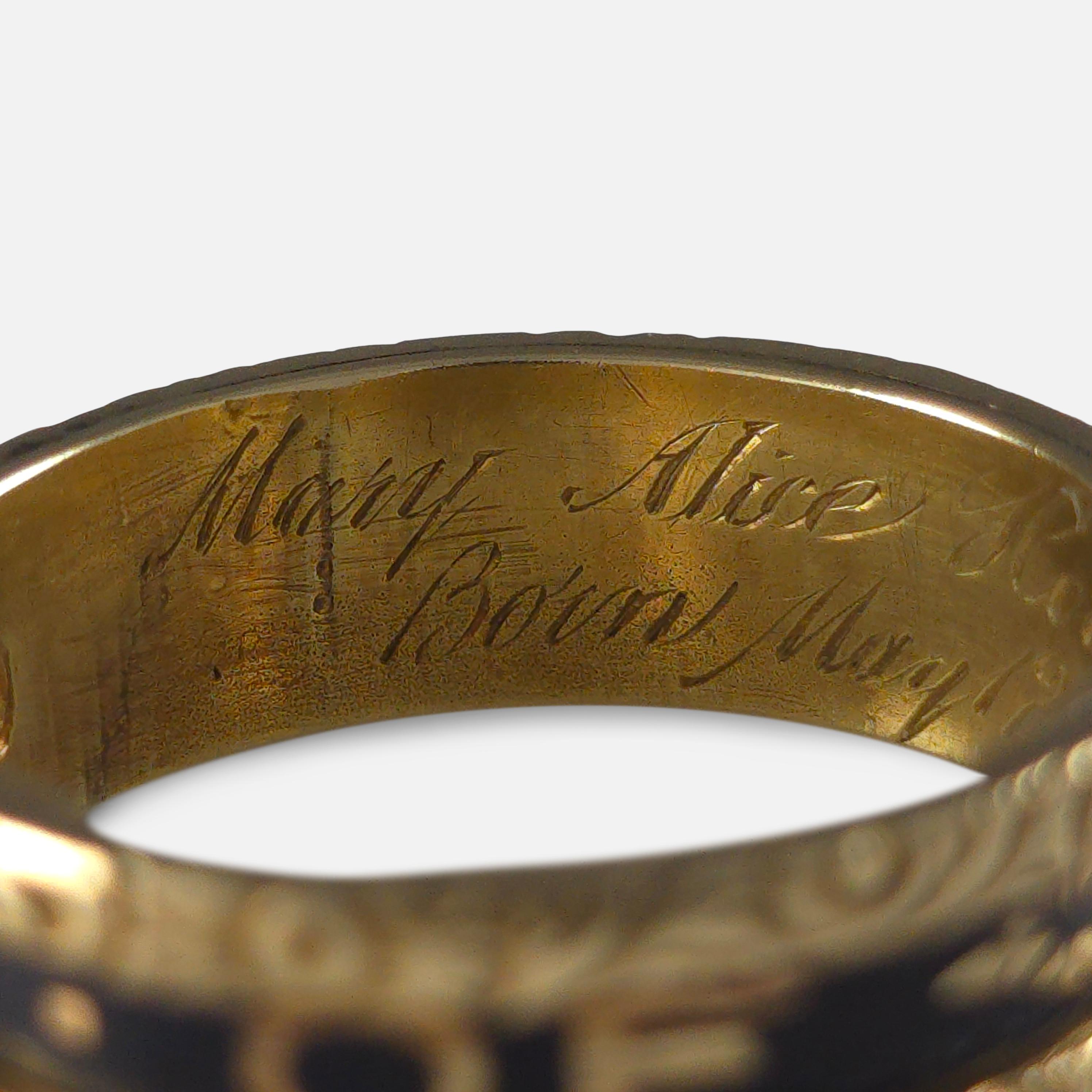 Victorian 18ct Gold and Enamel Memorial Ring, 1874 For Sale 2