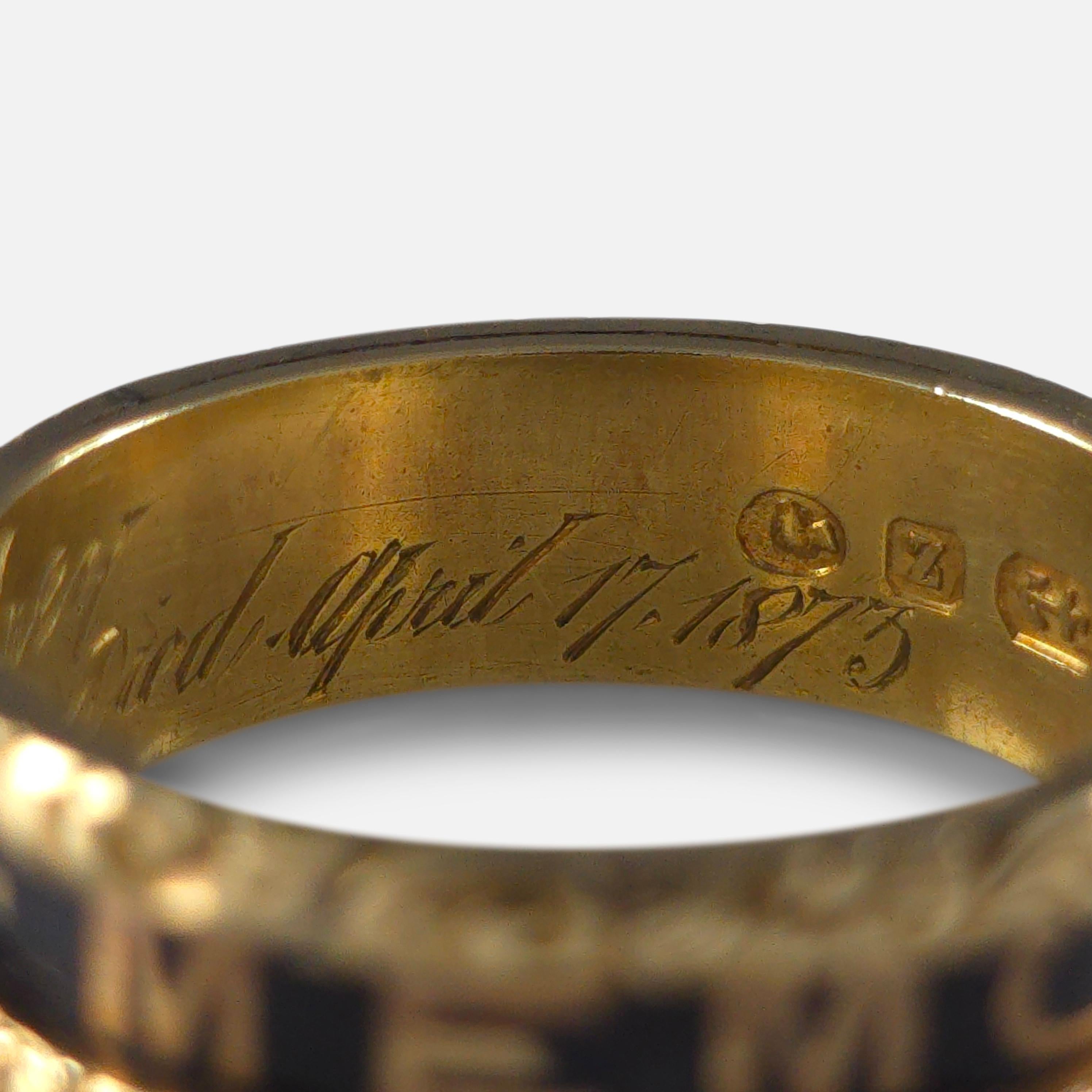 Victorian 18ct Gold and Enamel Memorial Ring, 1874 For Sale 4