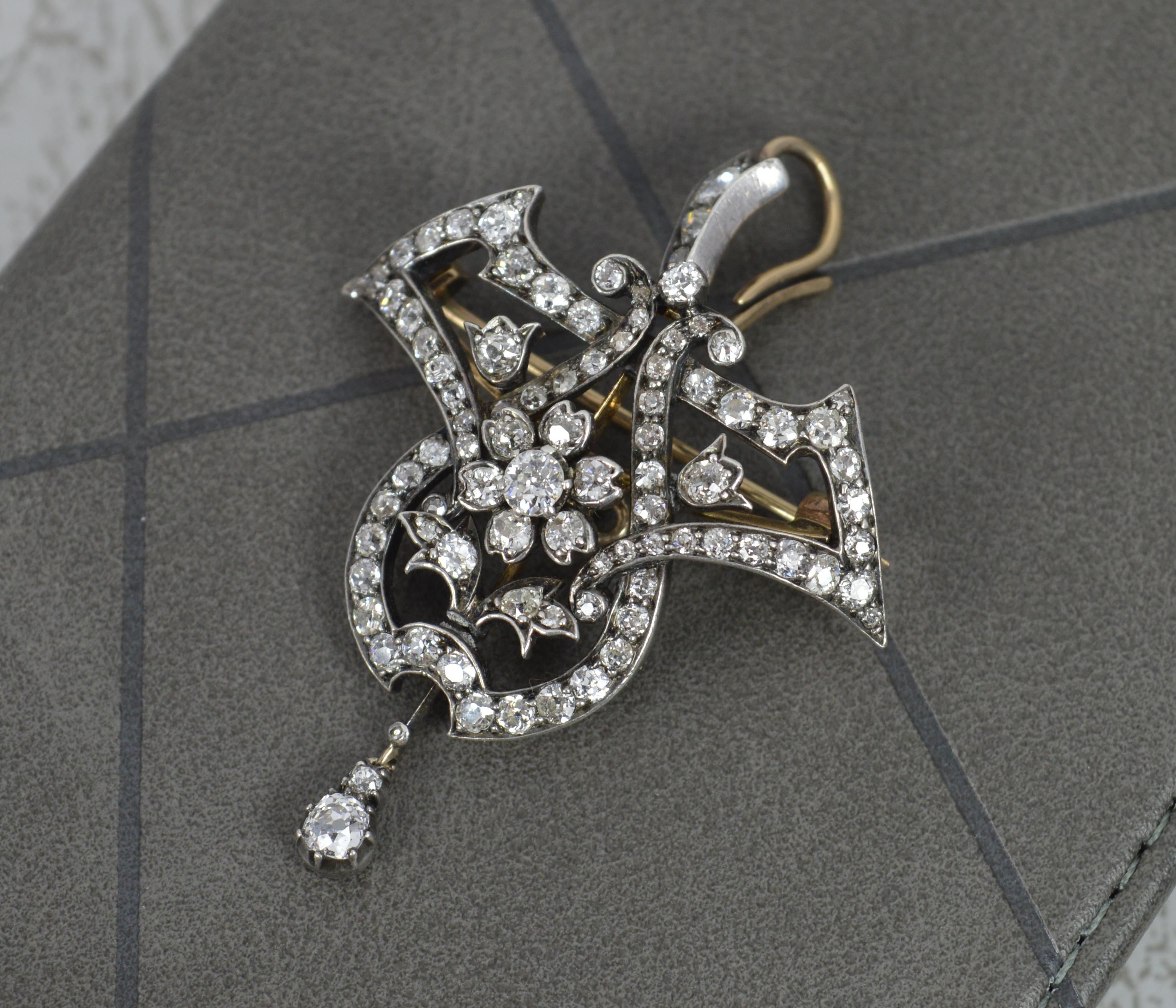 Victorian 18 Carat Gold and Silver 2.85 Carat Vs Old Cut Diamond Pendant Brooch 6
