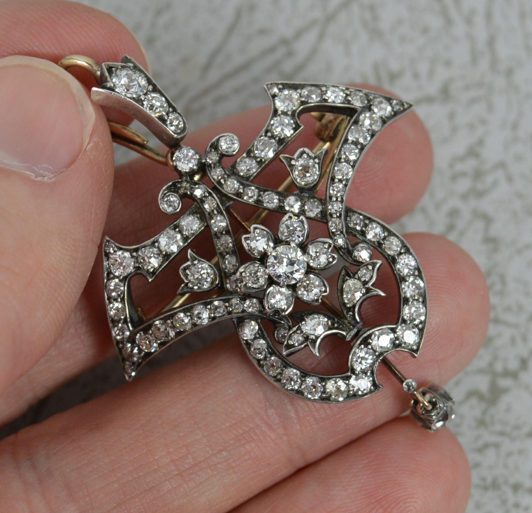 Victorian 18 Carat Gold and Silver 2.85 Carat Vs Old Cut Diamond Pendant Brooch 1