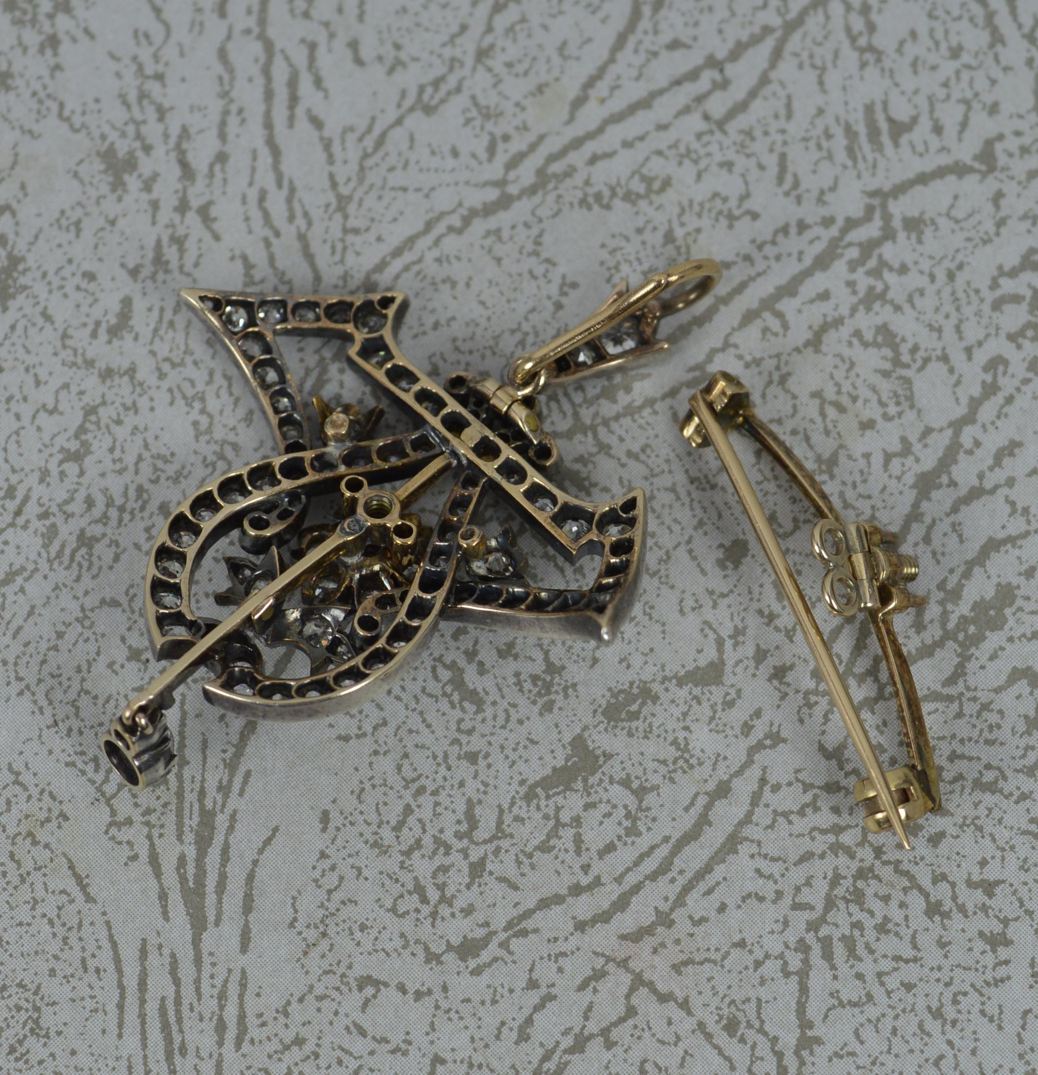 Victorian 18 Carat Gold and Silver 2.85 Carat Vs Old Cut Diamond Pendant Brooch 3