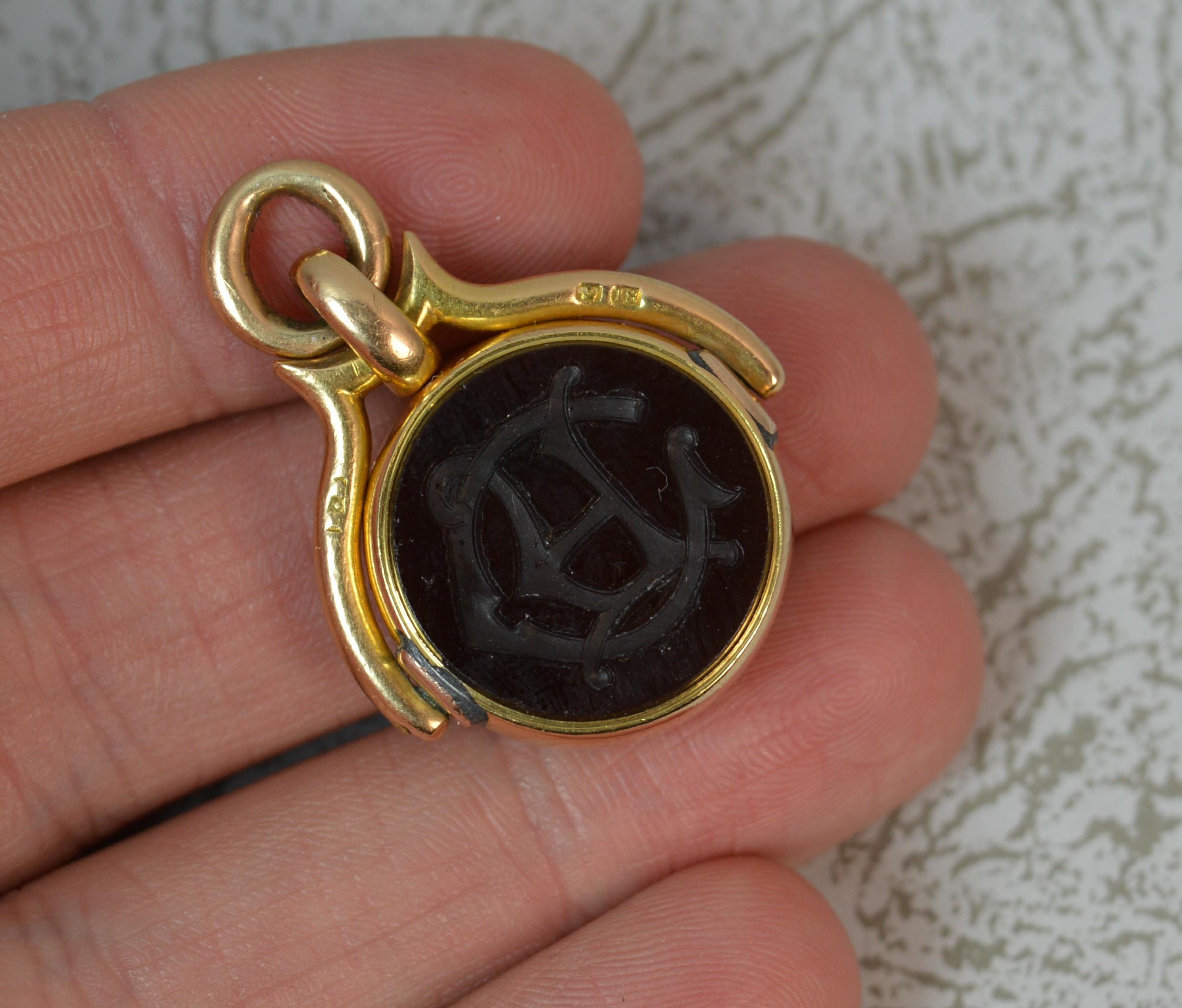 Women's or Men's Victorian 18 Carat Gold Bloodstone Intaglio Pocket Watch Swivel Fob Pendant