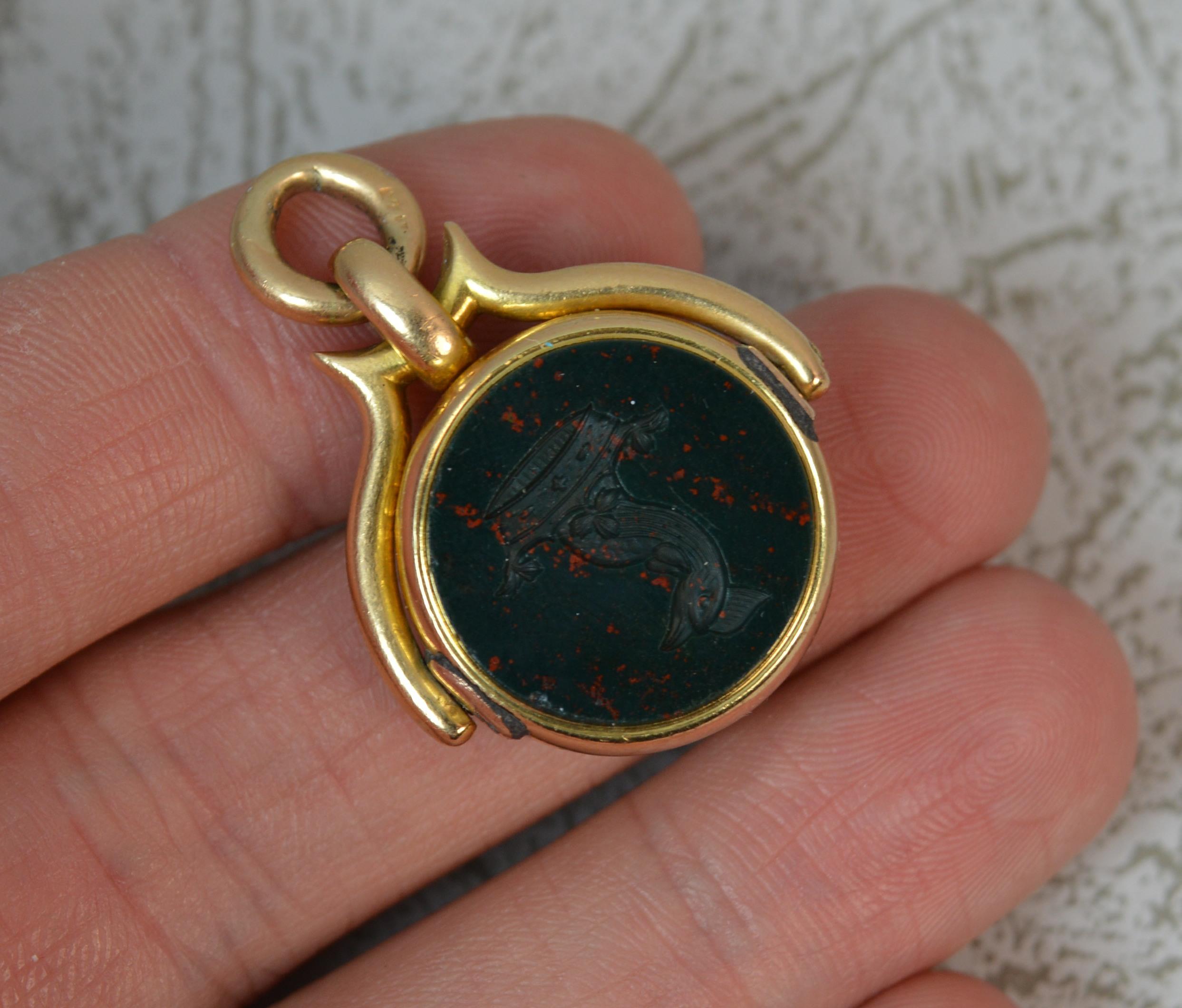 Victorian 18 Carat Gold Bloodstone Intaglio Pocket Watch Swivel Fob Pendant 2