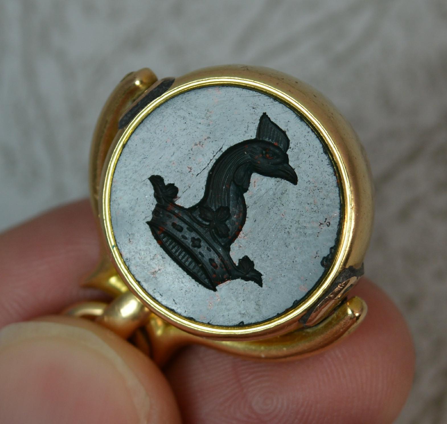 Victorian 18 Carat Gold Bloodstone Intaglio Pocket Watch Swivel Fob Pendant 3