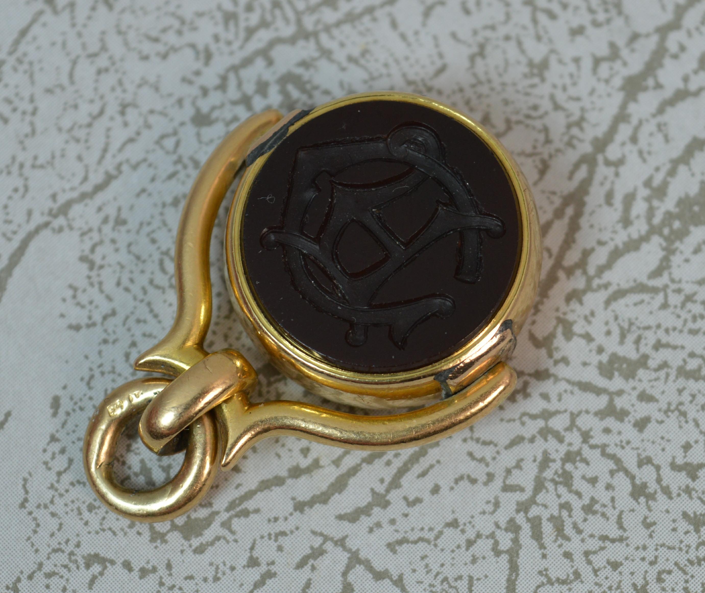 Victorian 18 Carat Gold Bloodstone Intaglio Pocket Watch Swivel Fob Pendant 5