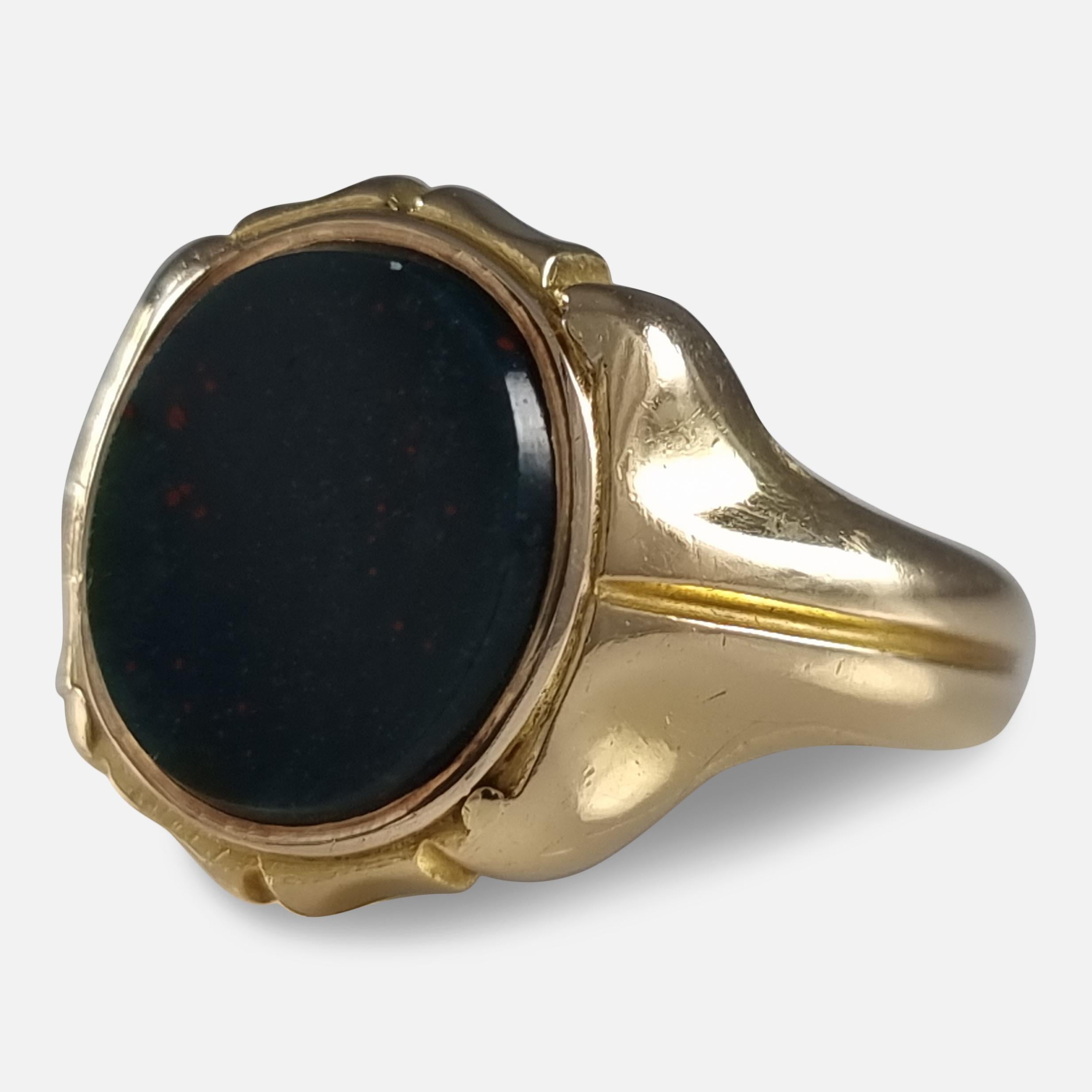 Victorian 18 Carat Gold Bloodstone Signet Ring, 1868 5