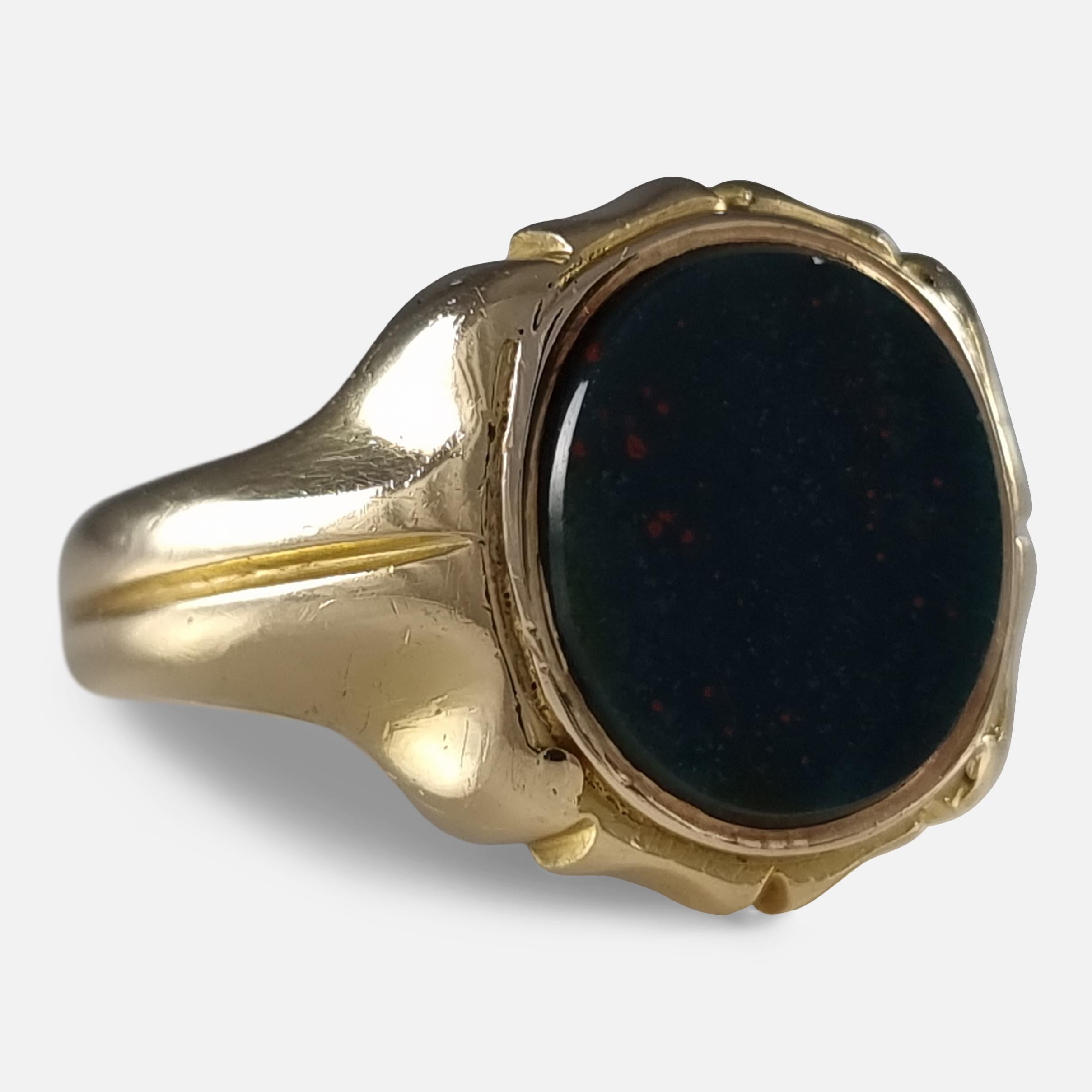Oval Cut Victorian 18 Carat Gold Bloodstone Signet Ring, 1868