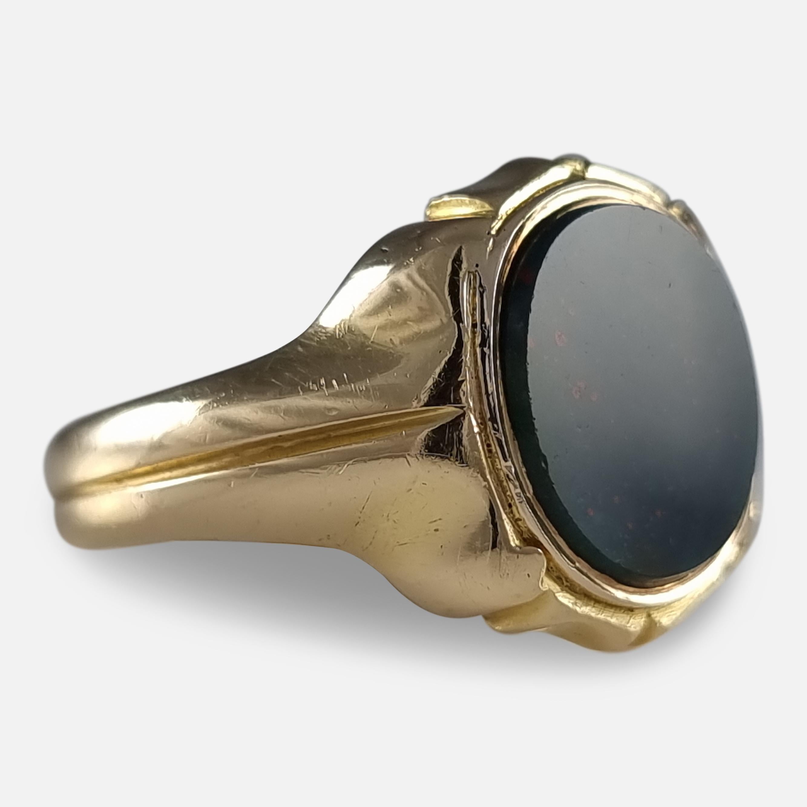 Victorian 18 Carat Gold Bloodstone Signet Ring, 1868 In Good Condition In Glasgow, GB