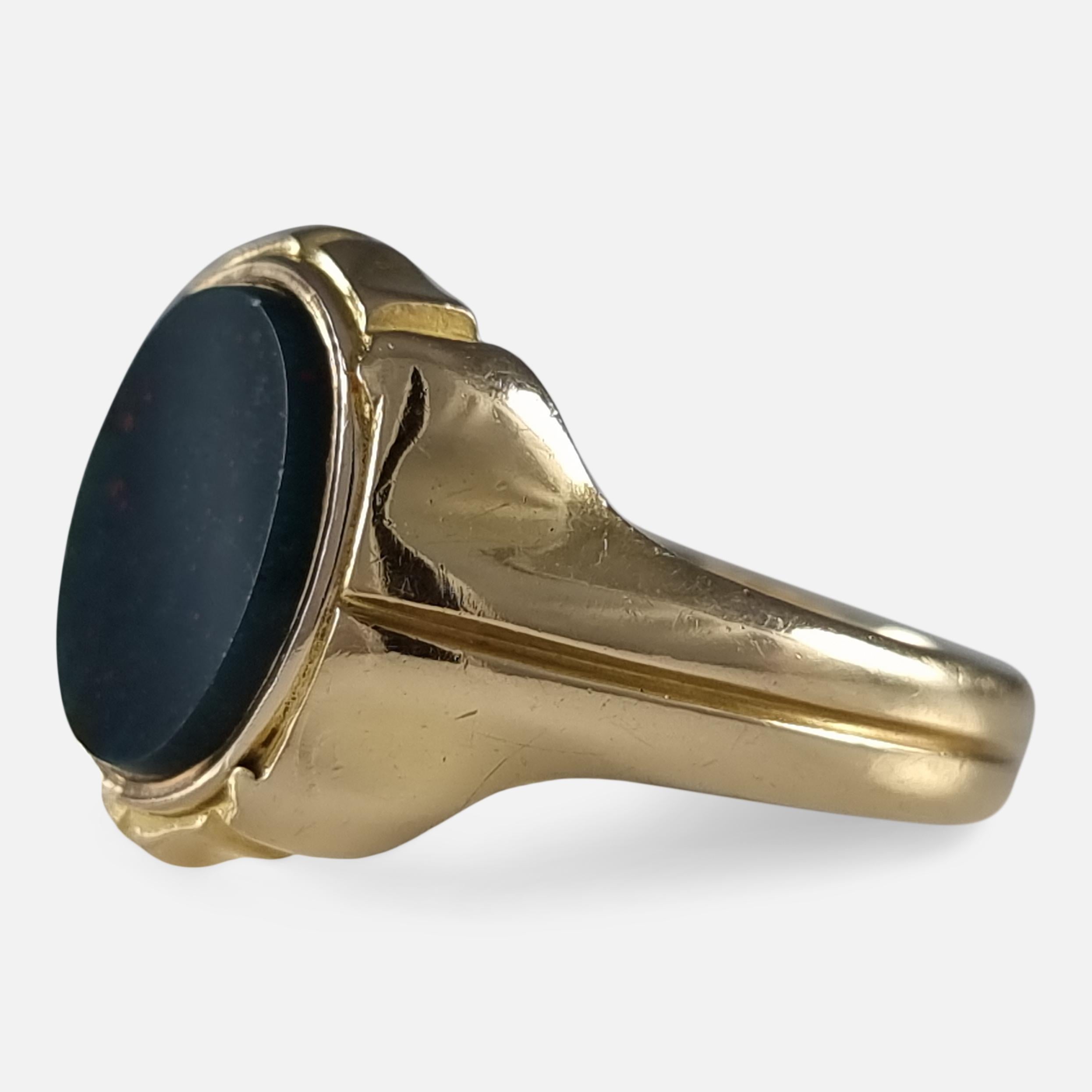 Victorian 18 Carat Gold Bloodstone Signet Ring, 1868 4