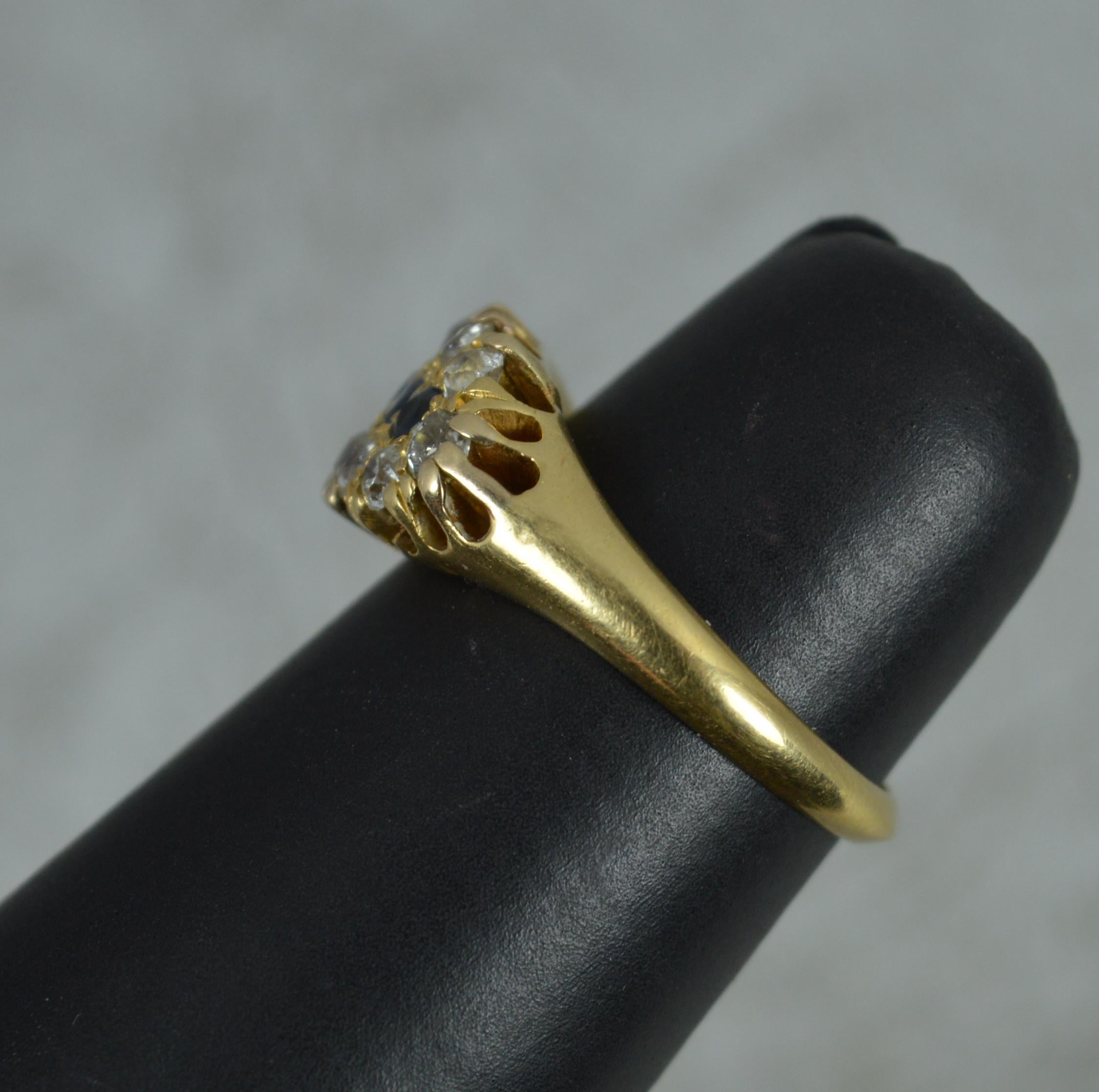 Victorian 18ct Gold Blue Sapphire and Old Cut Diamond Cluster Ring For Sale 4