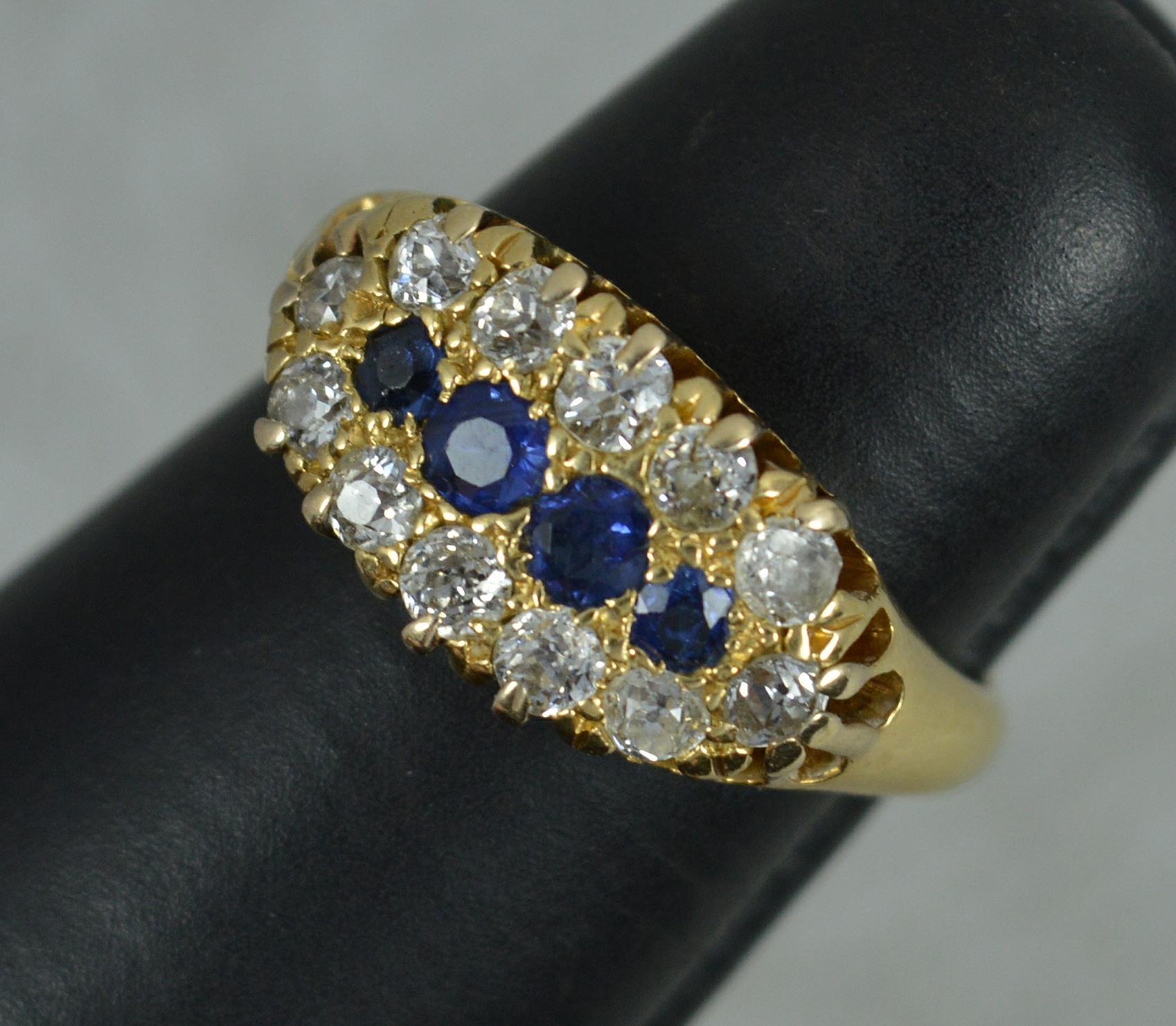 Victorian 18ct Gold Blue Sapphire and Old Cut Diamond Cluster Ring For Sale 7