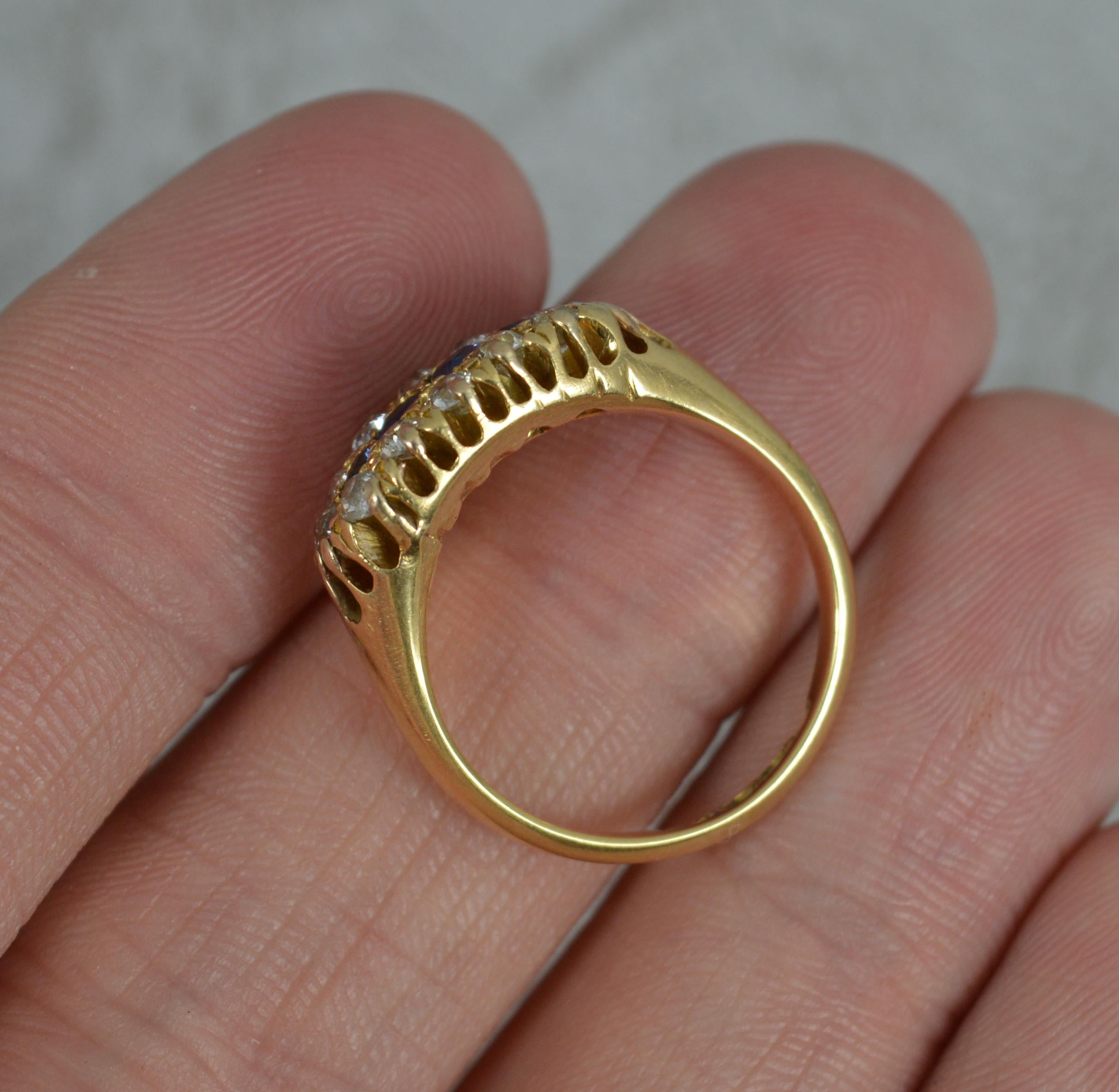 Old European Cut Victorian 18ct Gold Blue Sapphire and Old Cut Diamond Cluster Ring For Sale