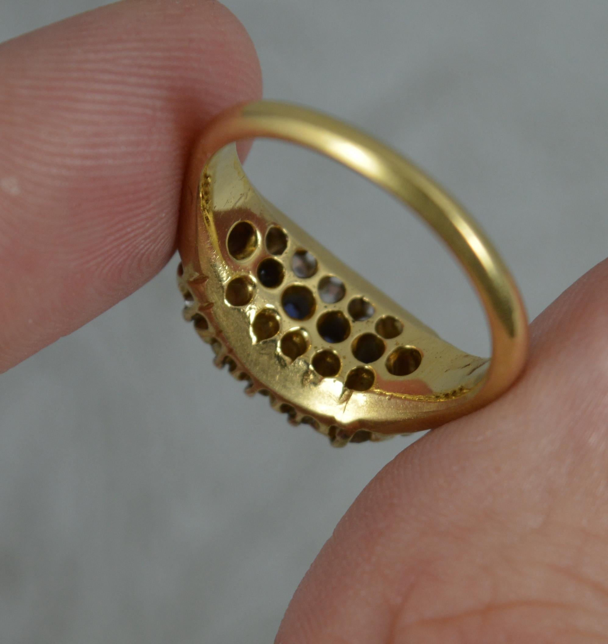 Victorian 18ct Gold Blue Sapphire and Old Cut Diamond Cluster Ring In Good Condition For Sale In St Helens, GB