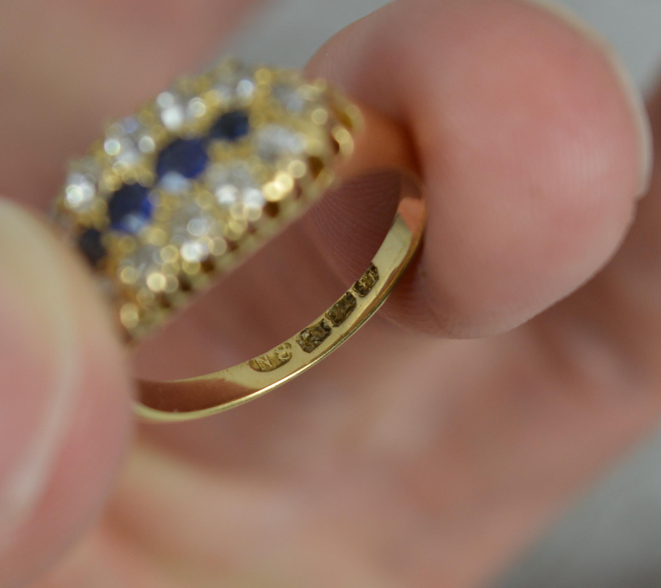 Women's Victorian 18ct Gold Blue Sapphire and Old Cut Diamond Cluster Ring For Sale
