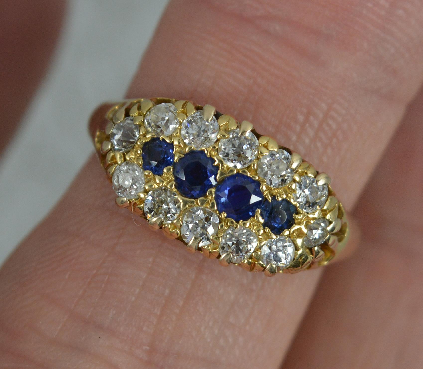 Victorian 18ct Gold Blue Sapphire and Old Cut Diamond Cluster Ring For Sale 1
