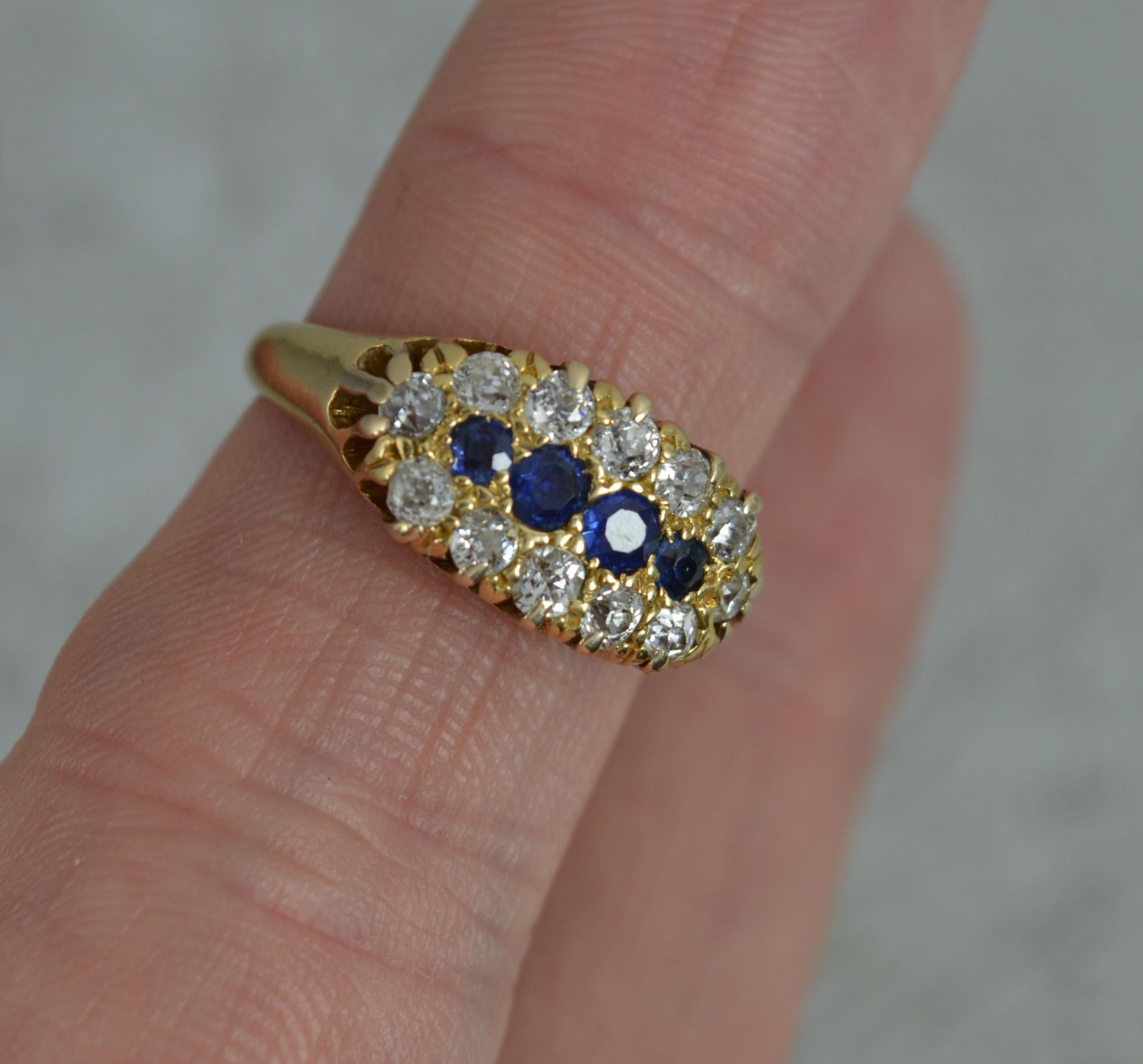 Victorian 18ct Gold Blue Sapphire and Old Cut Diamond Cluster Ring For Sale 2