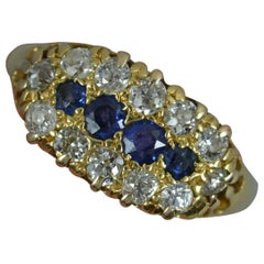 Victorian 18ct Gold Blue Sapphire and Old Cut Diamond Cluster Ring
