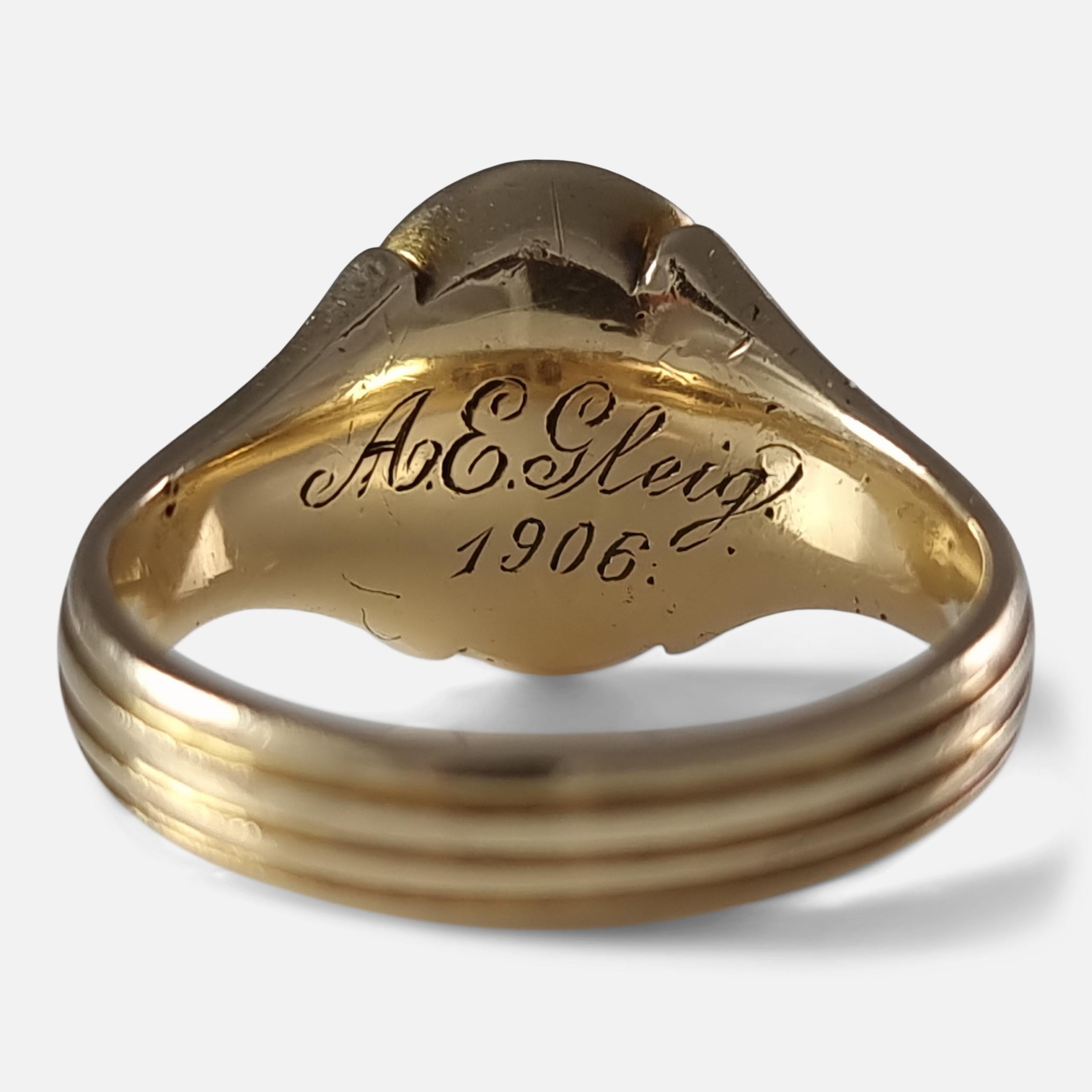 Single Cut Victorian 18ct Gold Carnelian Signet Ring, 1897