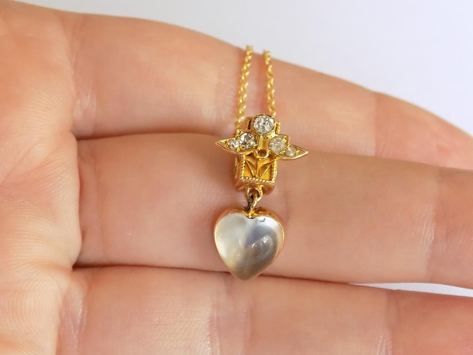 Victorian 18 Carat Gold Diamond and Moonstone Heart Pendant 1