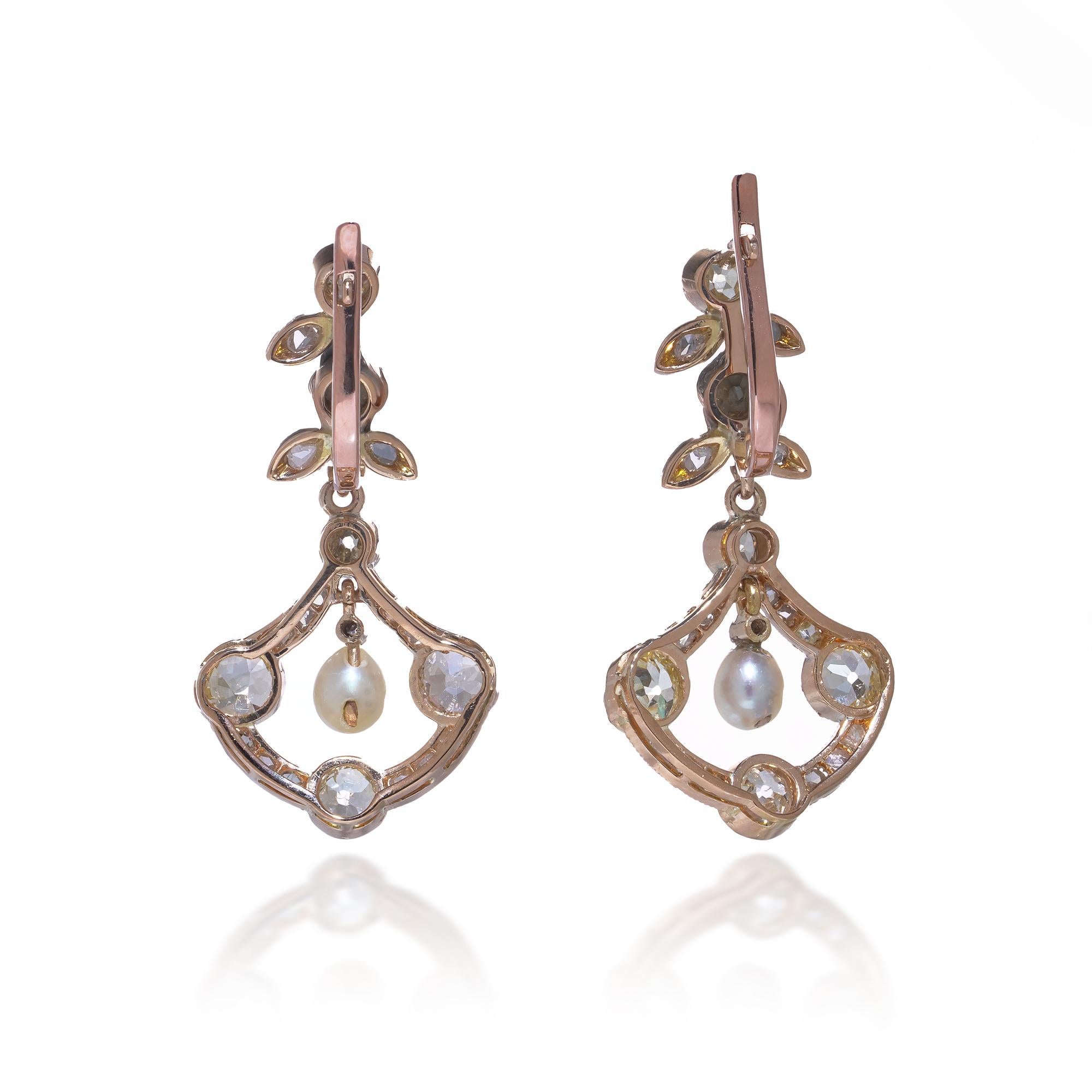 Donna Orecchini a goccia vittoriani in oro 18 ct con diamanti e perle in vendita