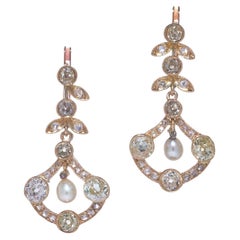 Antique Victorian 18ct Gold Diamond and Pearl Drop Earrings