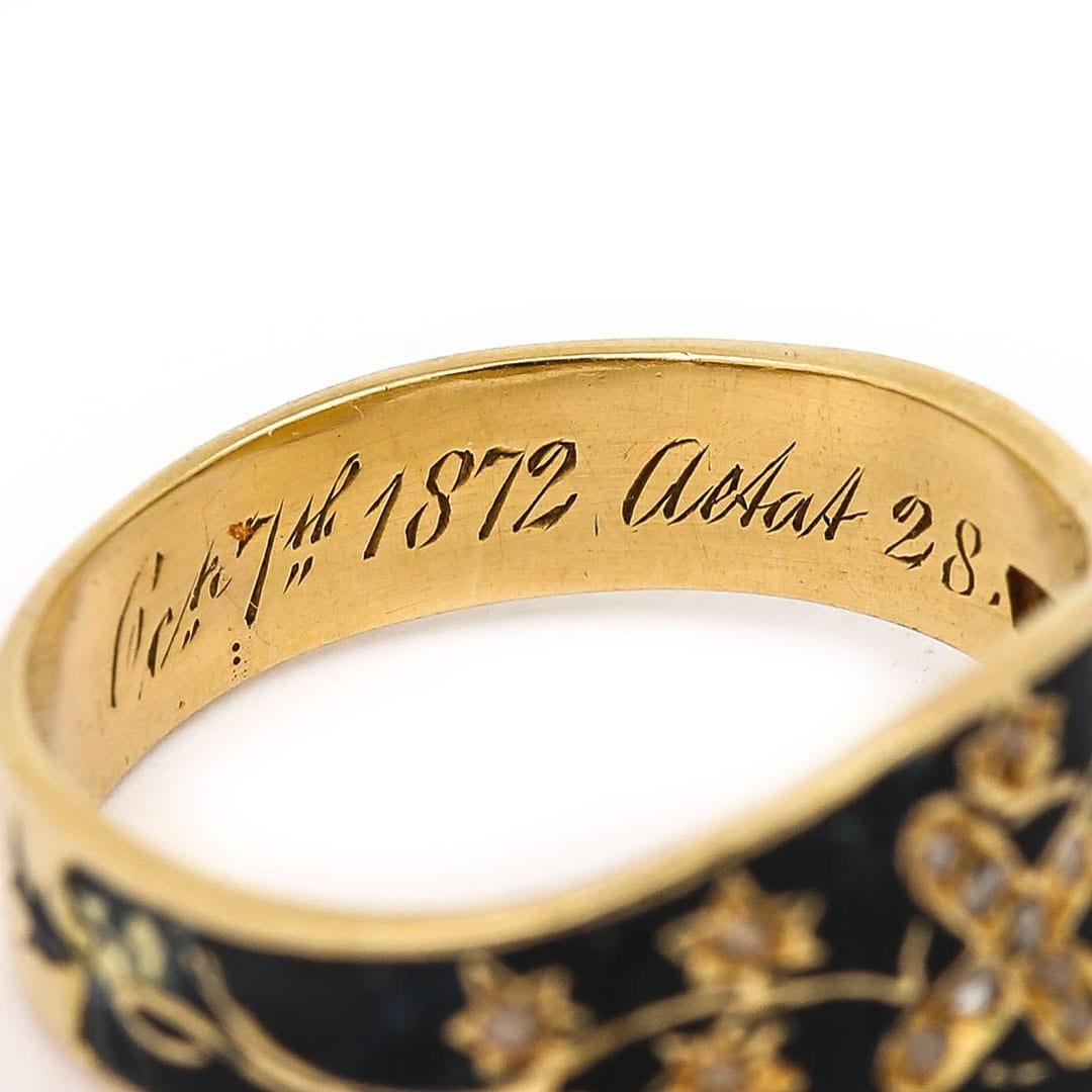 Victorian 18ct Gold Diamond Cross and Black Enamel Mourning Ring, Circa 1870 5