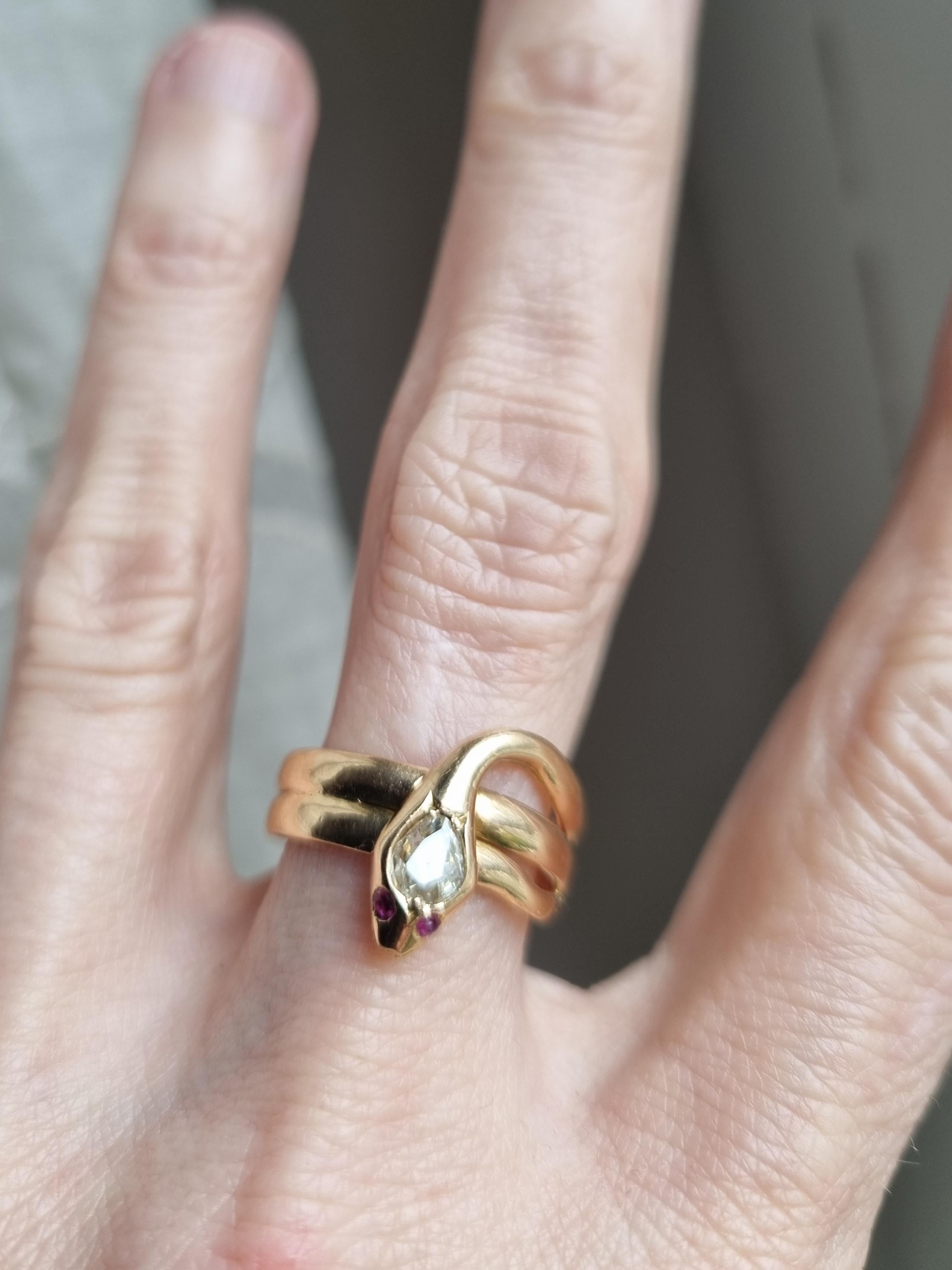 Viktorianischer 18ct Gold & Diamant Schlangenring 5