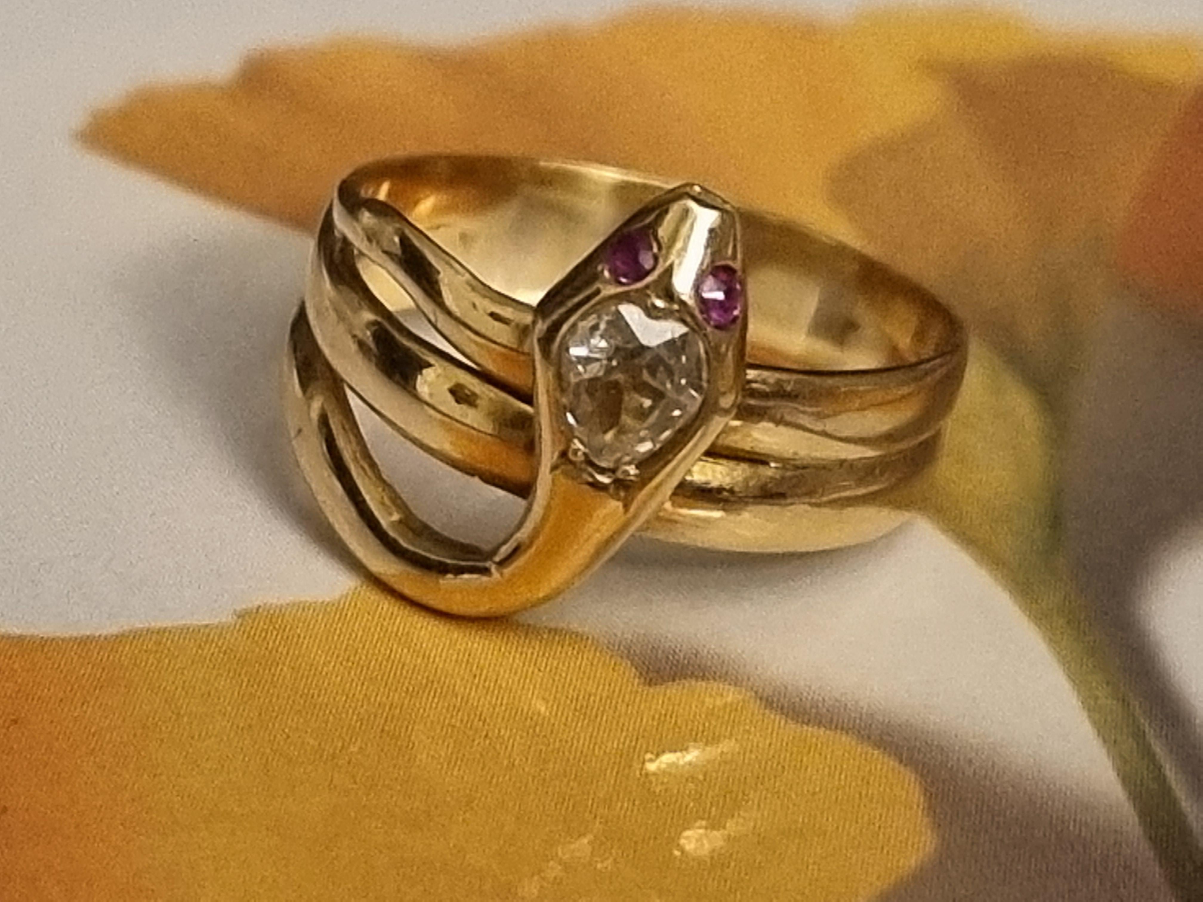Viktorianischer 18ct Gold & Diamant Schlangenring (Tropfenschliff)