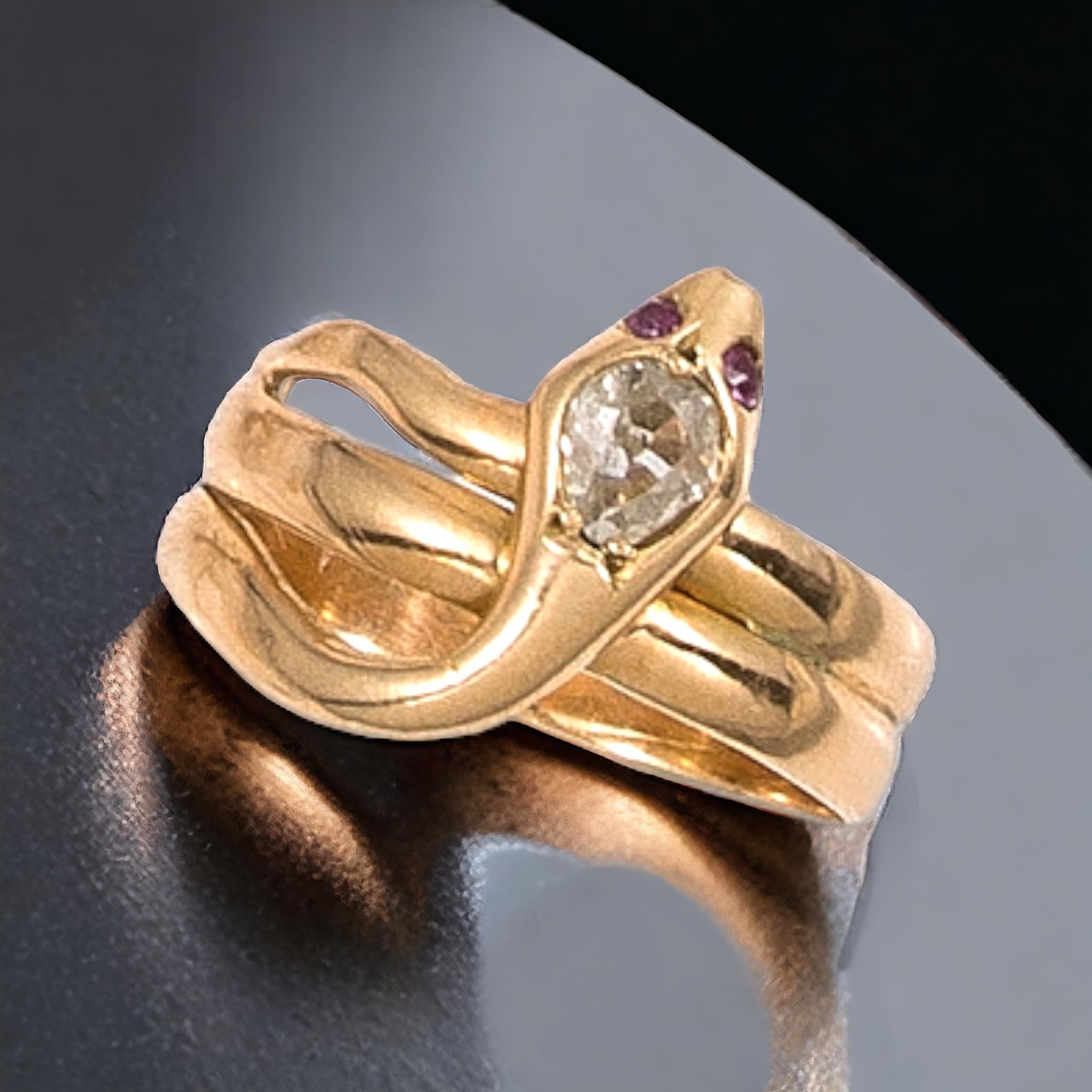 Viktorianischer 18ct Gold & Diamant Schlangenring im Zustand „Gut“ in OVIEDO, AS