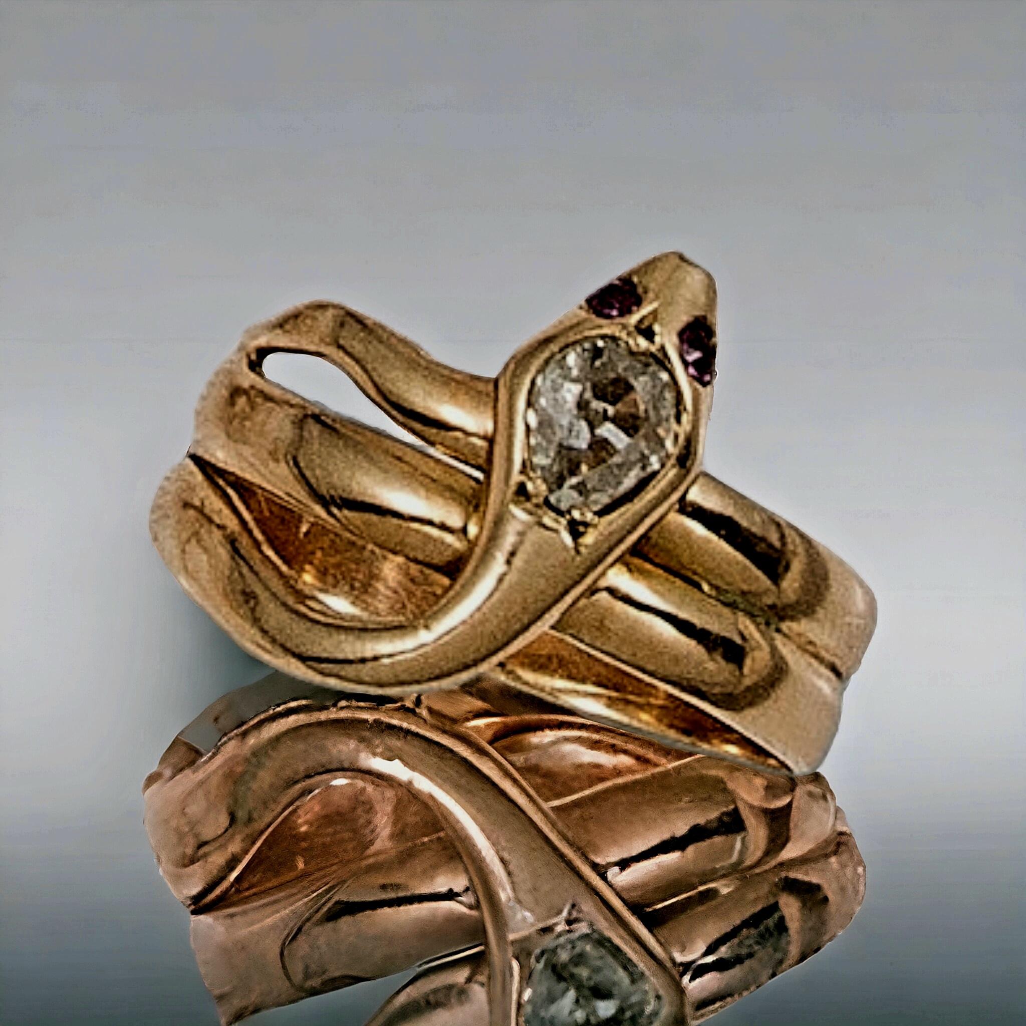 Viktorianischer 18ct Gold & Diamant Schlangenring 1