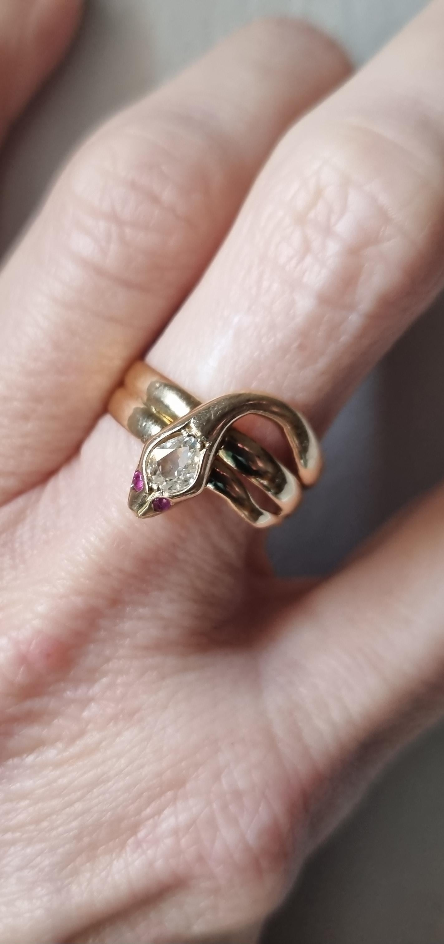 Viktorianischer 18ct Gold & Diamant Schlangenring 2