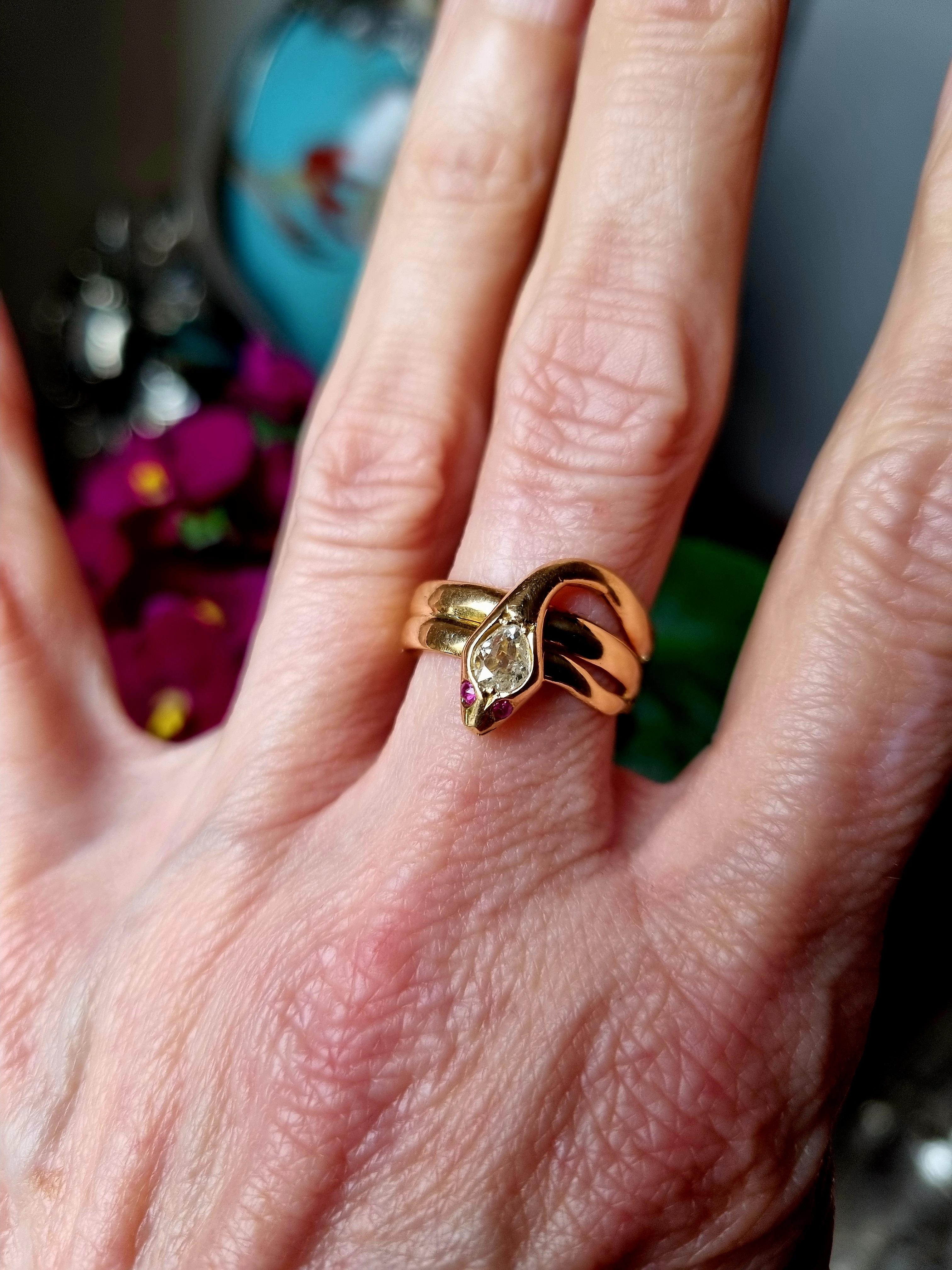 Viktorianischer 18ct Gold & Diamant Schlangenring 3