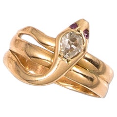Viktorianischer 18ct Gold & Diamant Schlangenring