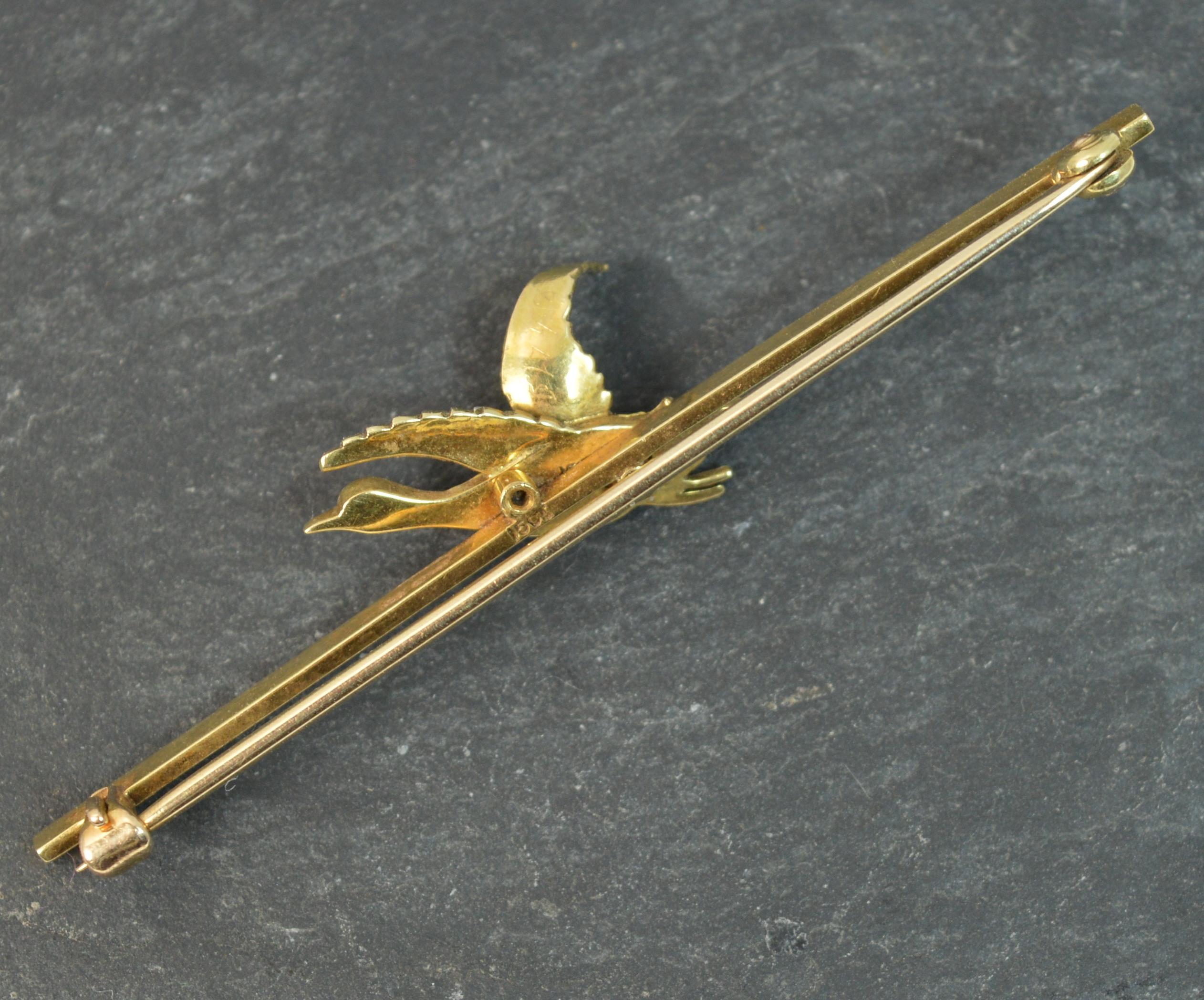 Victorian 18 Carat Gold and Enamel Duck Tri-Color Bar Brooch 4