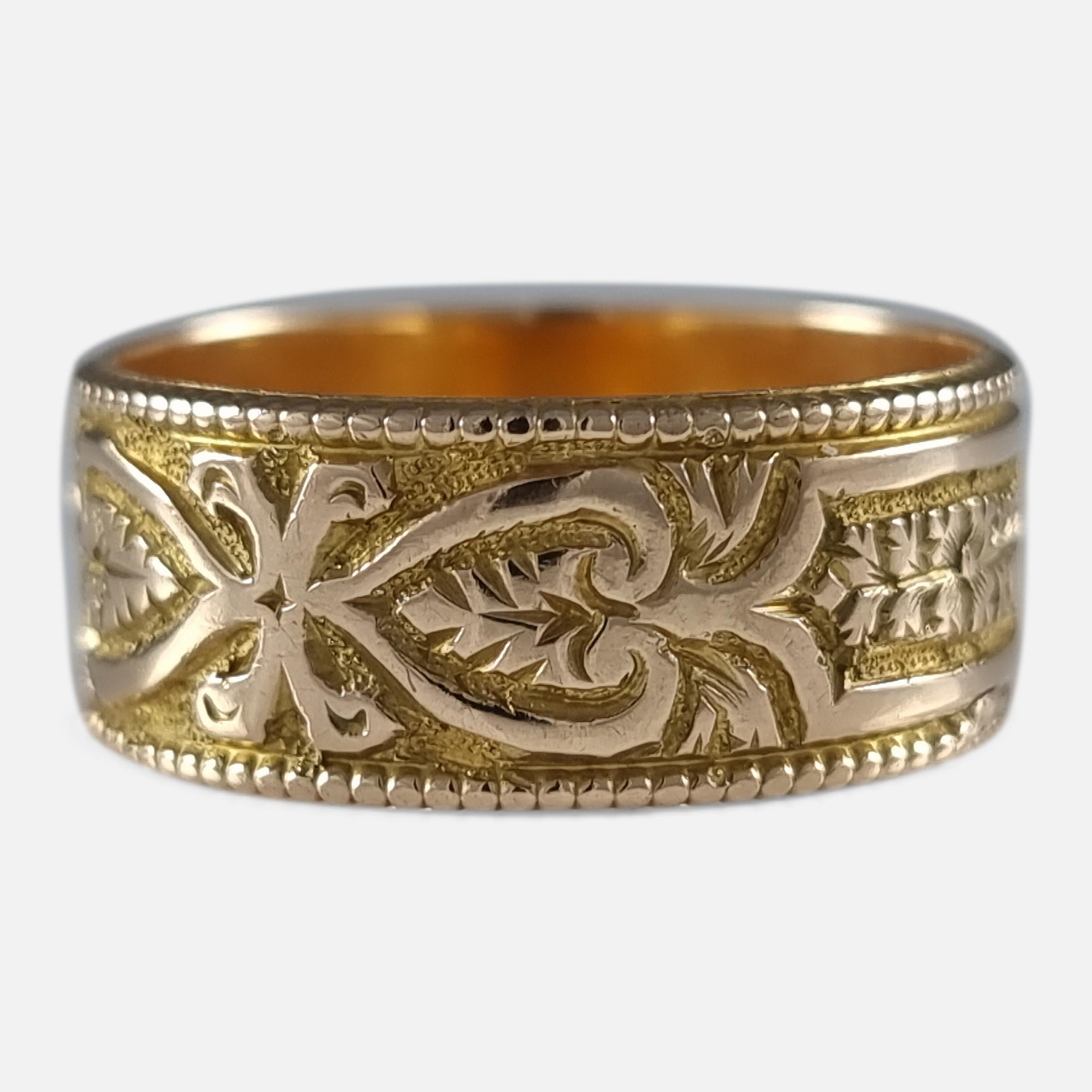 Victorian 18 Carat Gold Engraved Keeper Ring, 1883 4