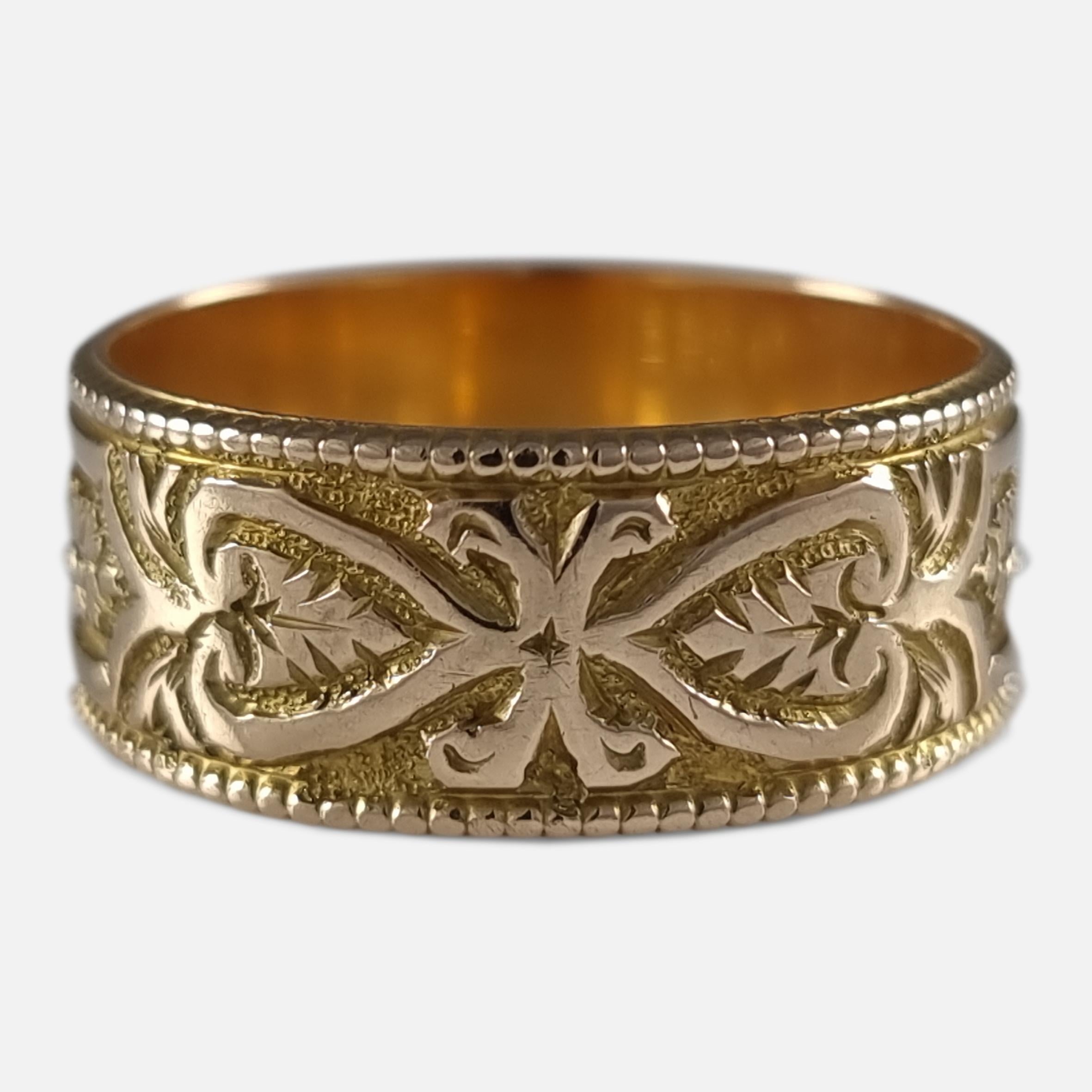 Victorian 18 Carat Gold Engraved Keeper Ring, 1883 5