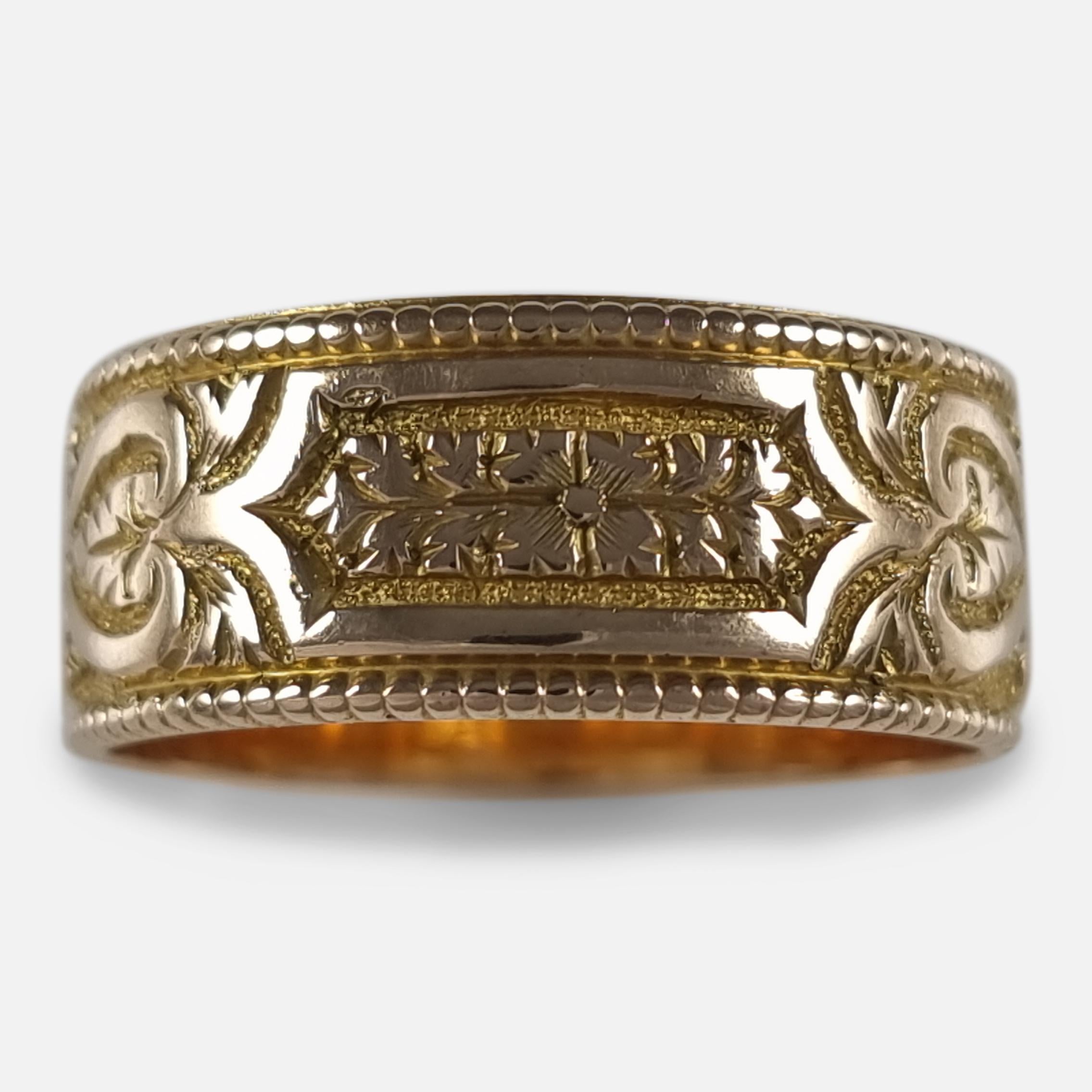 Victorian 18 Carat Gold Engraved Keeper Ring, 1883 8