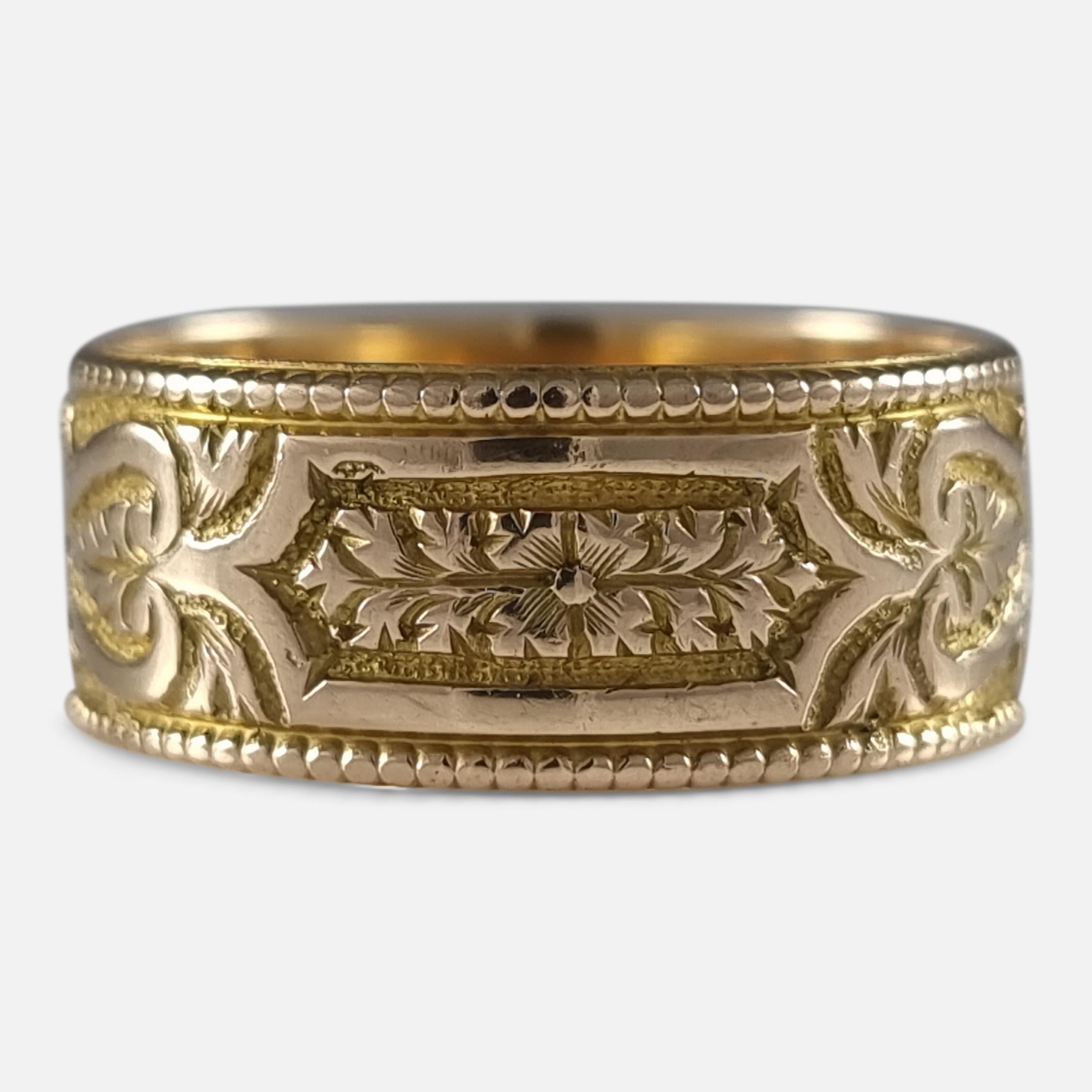Victorian 18 Carat Gold Engraved Keeper Ring, 1883 In Good Condition In Glasgow, GB