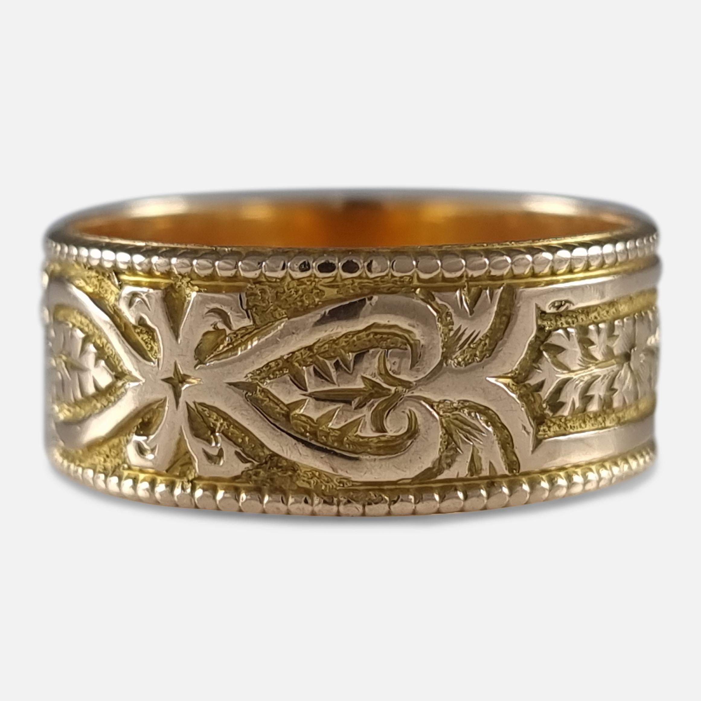 Women's or Men's Victorian 18 Carat Gold Engraved Keeper Ring, 1883