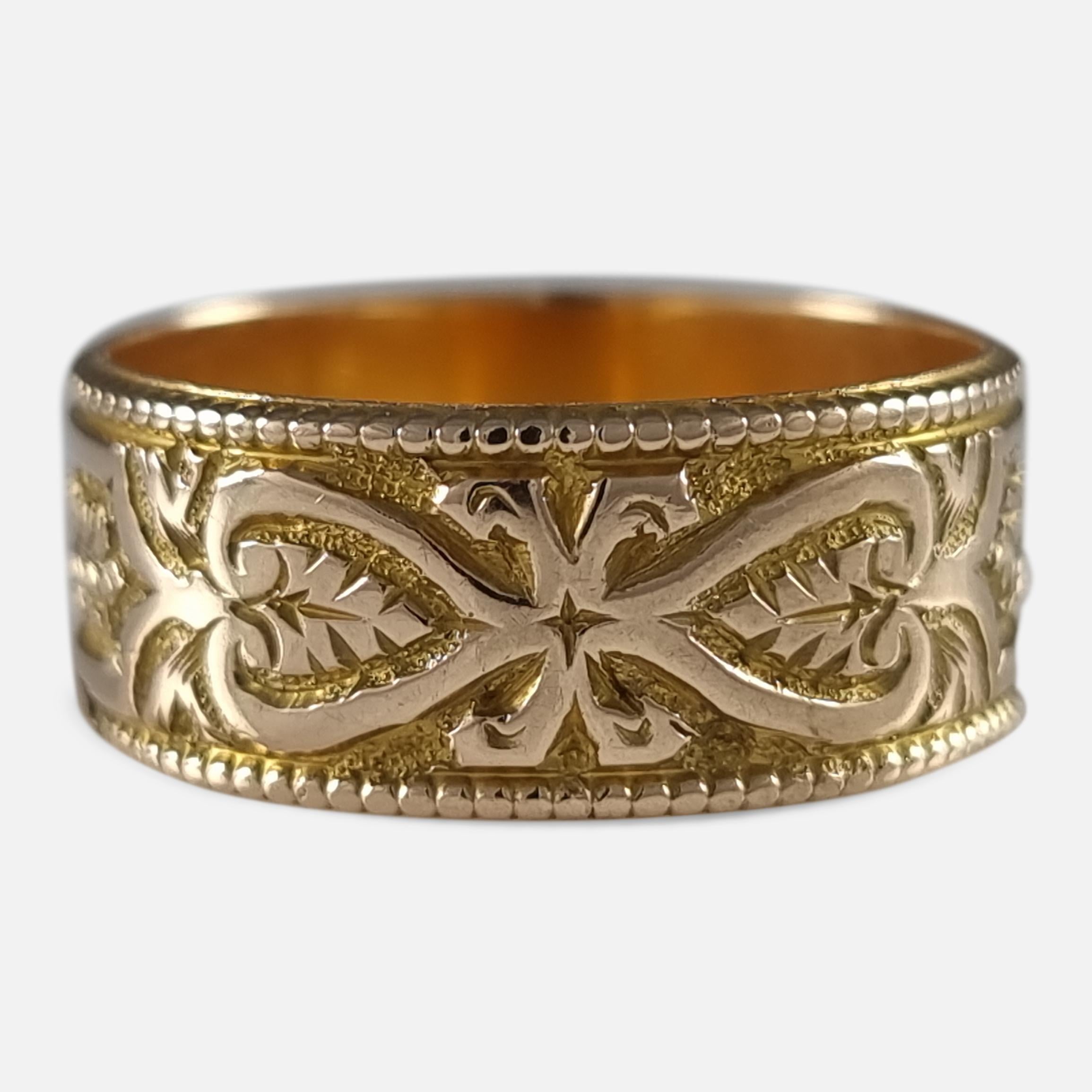 Victorian 18 Carat Gold Engraved Keeper Ring, 1883 1