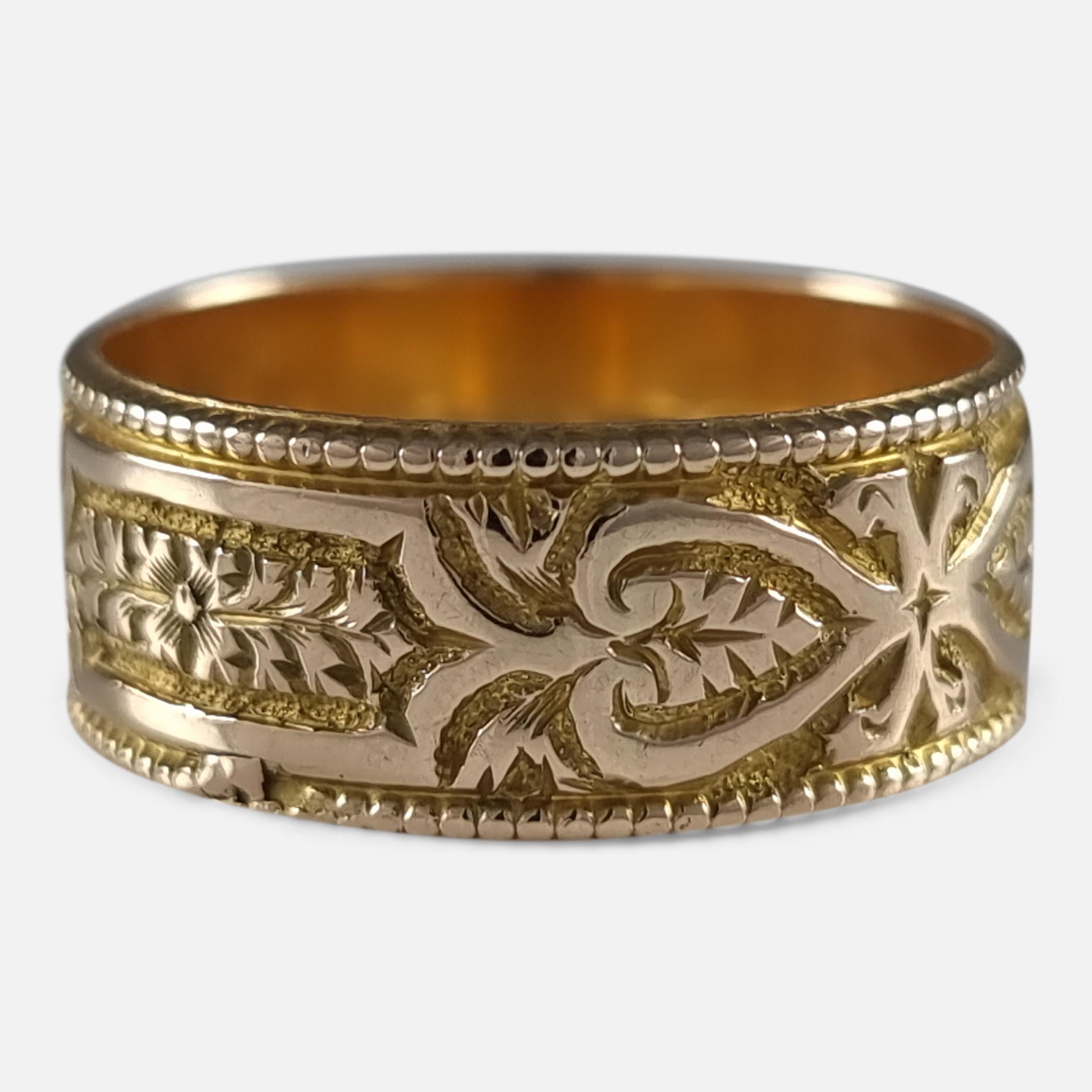 Victorian 18 Carat Gold Engraved Keeper Ring, 1883 2