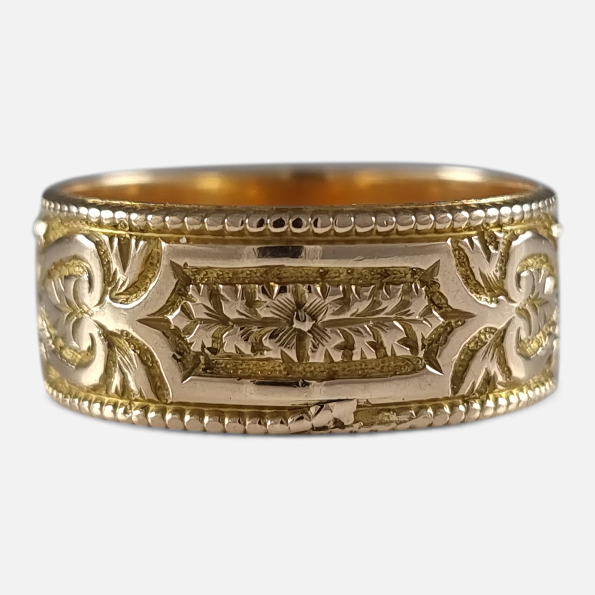 Victorian 18 Carat Gold Engraved Keeper Ring, 1883 3