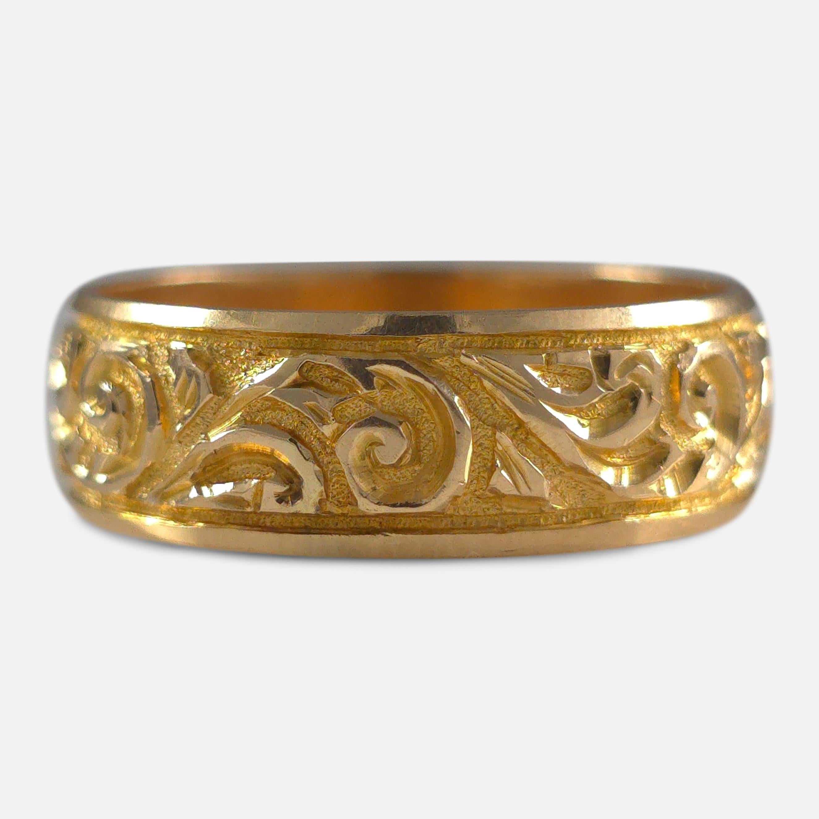 Late Victorian Victorian 18ct Gold Engraved Keeper Ring, 1885