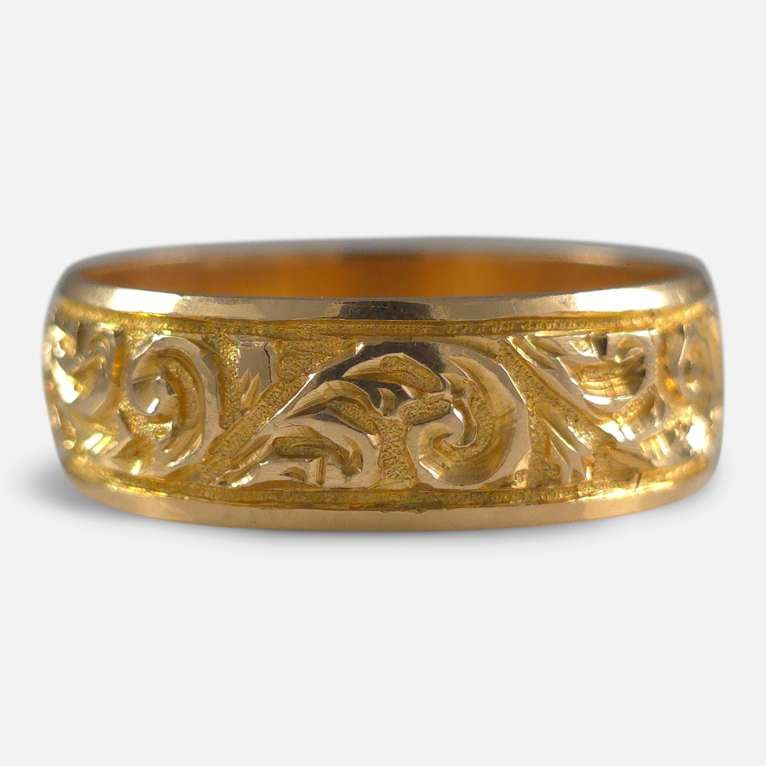 Victorian 18ct Gold Engraved Keeper Ring, 1885 In Good Condition In Glasgow, GB
