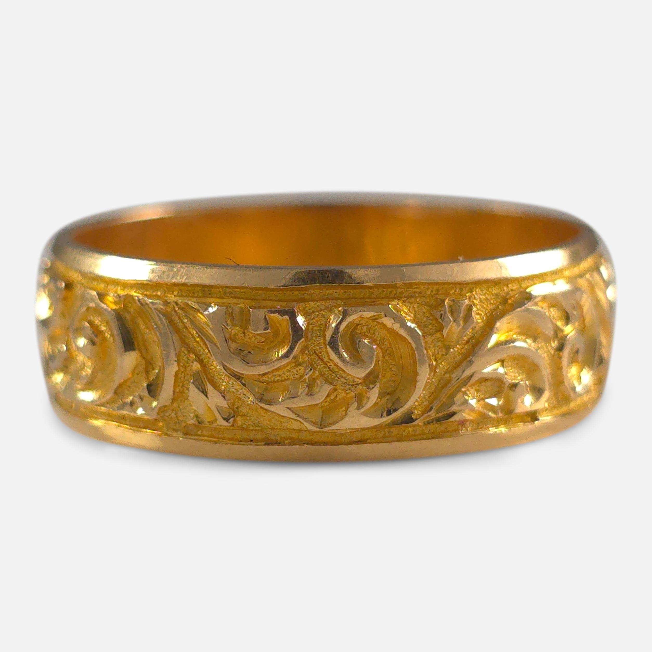 Women's or Men's Victorian 18ct Gold Engraved Keeper Ring, 1885