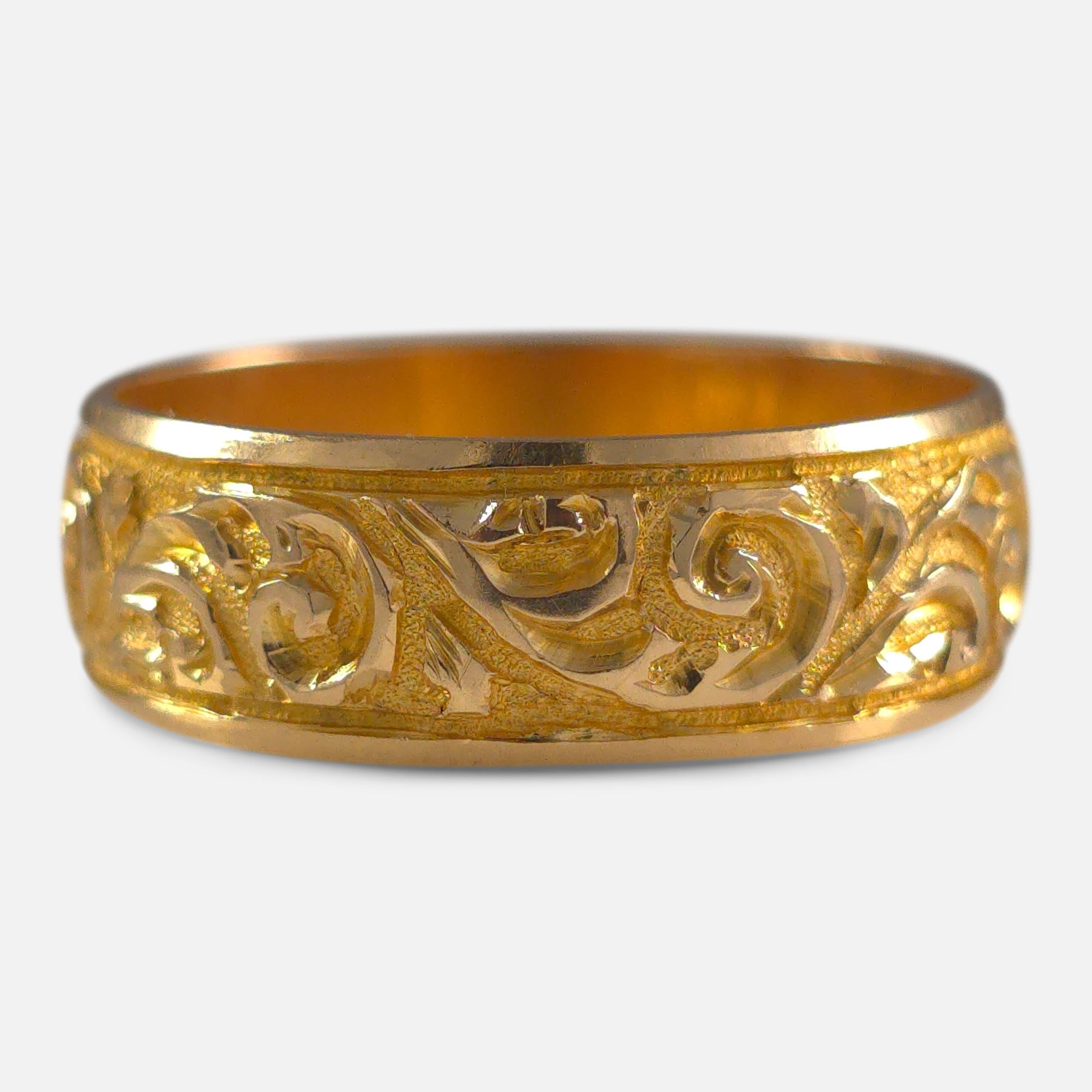 Victorian 18ct Gold Engraved Keeper Ring, 1885 1