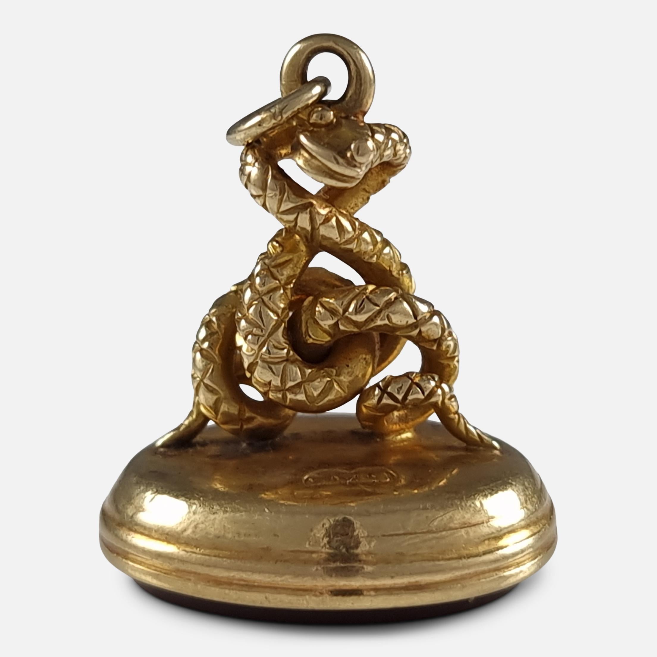 Viktorianisches 18 Karat Gold verschlungenes Schlangen-Fob-Anhänger Siegel, 1900 6