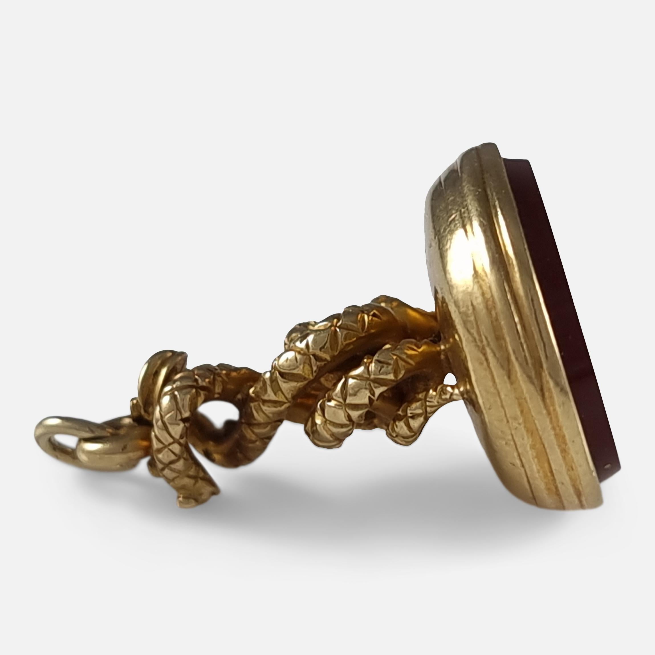 Viktorianisches 18 Karat Gold verschlungenes Schlangen-Fob-Anhänger Siegel, 1900 9