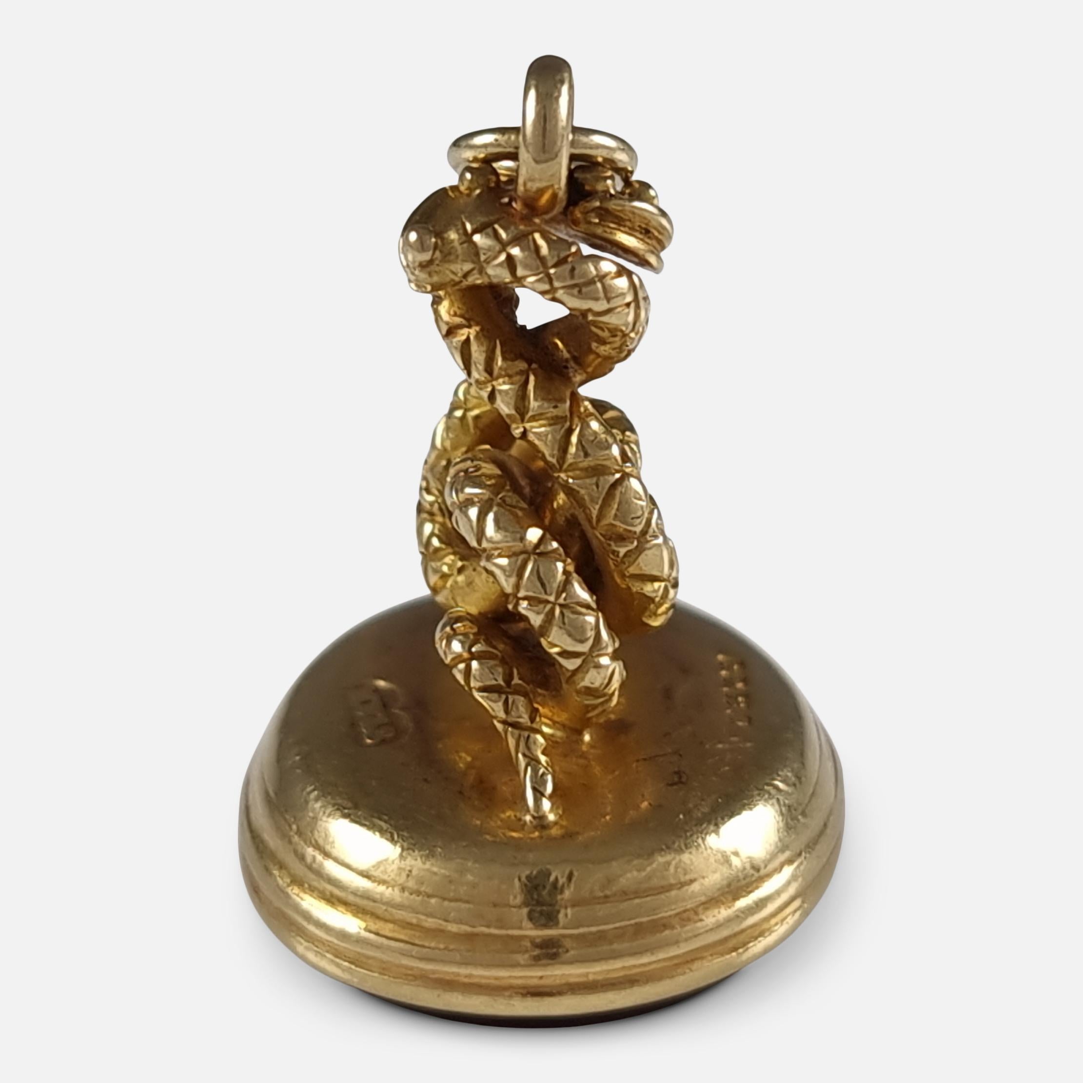Women's or Men's Victorian 18 Carat Gold Entwined Snake Fob Pendant Seal, 1900 For Sale